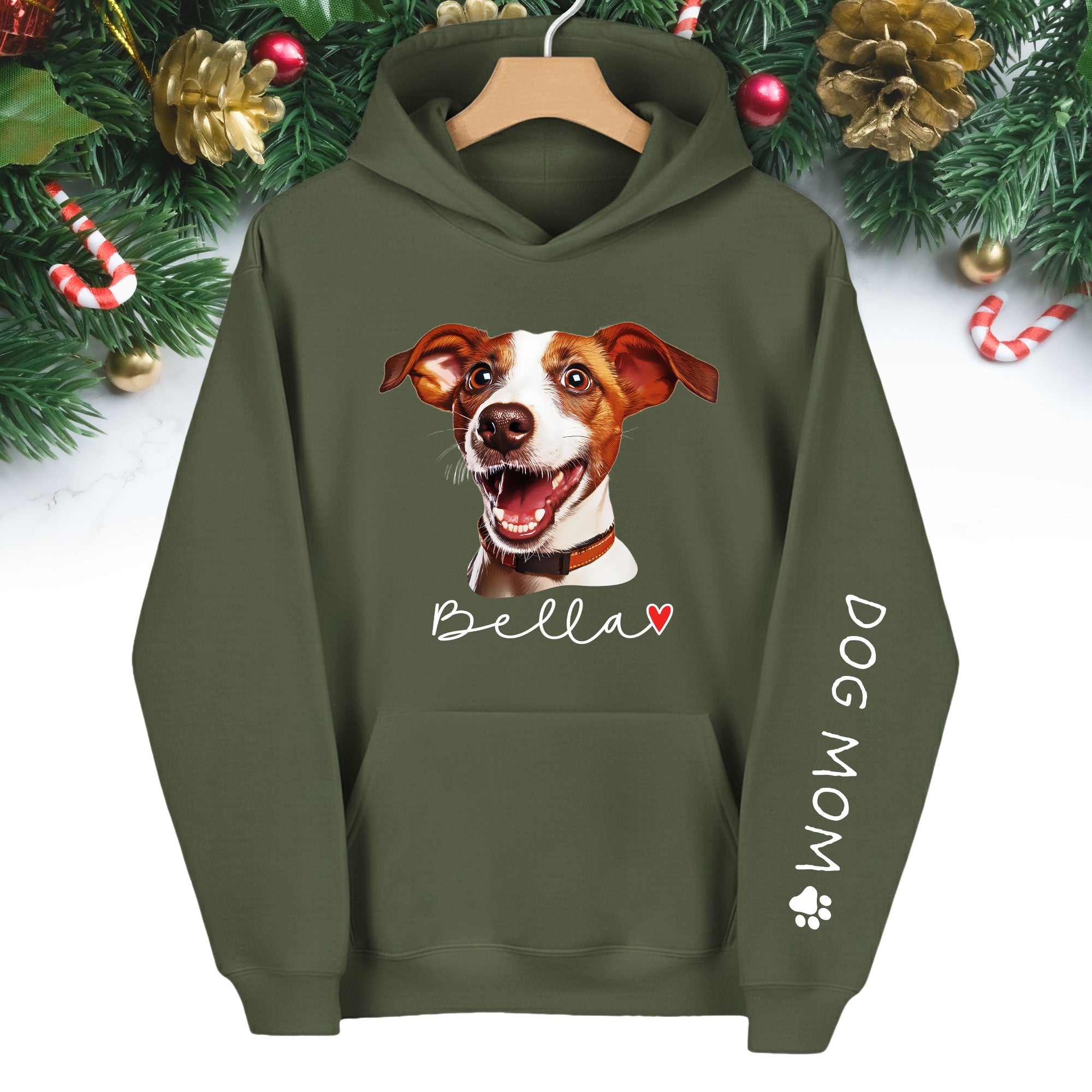 Custom Pet Photo Hoodie – Personalized Dog Photo Hoodie with Name, Dog Mom Gift