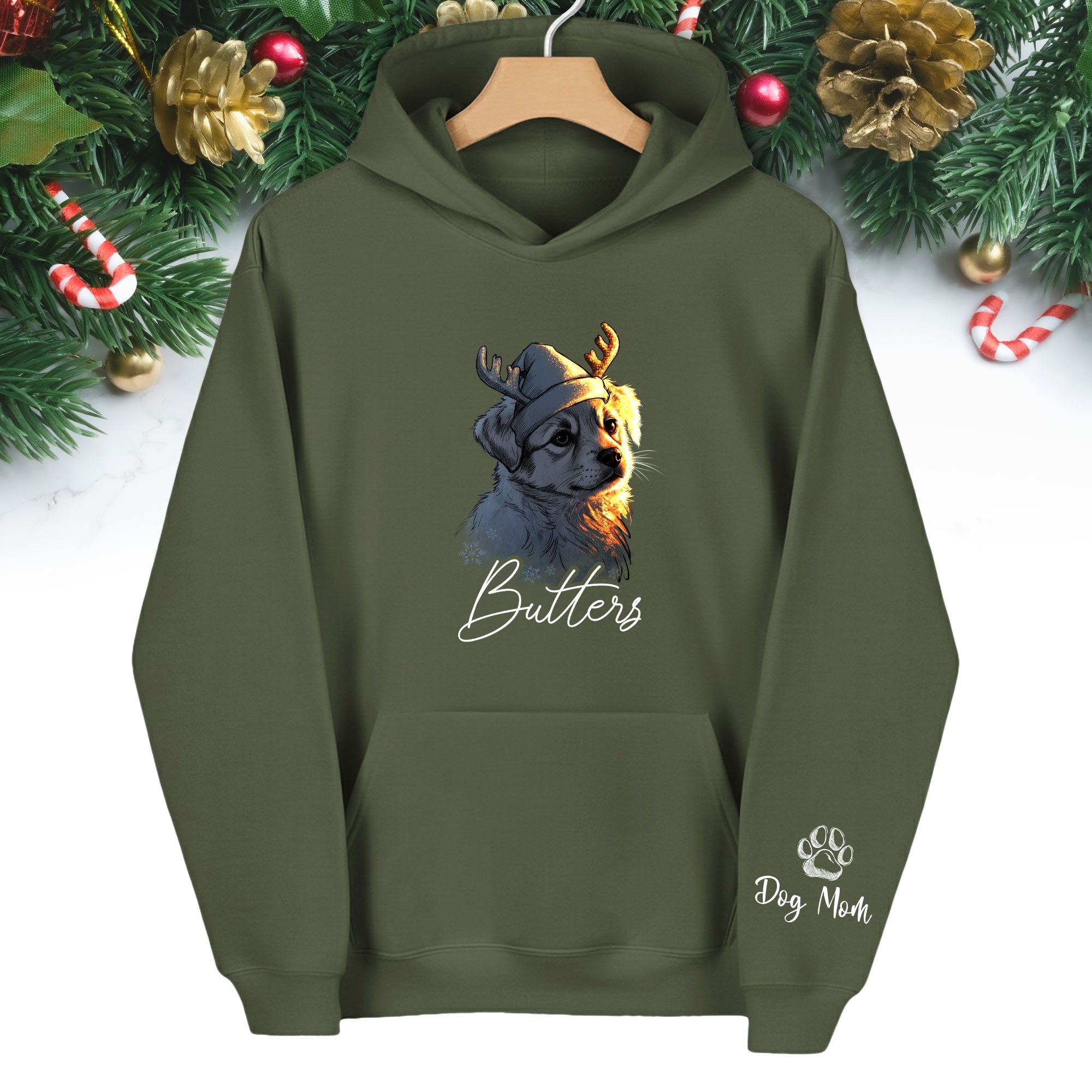 Festive Dog Mom Hoodie – Cute Christmas Pullover for Women