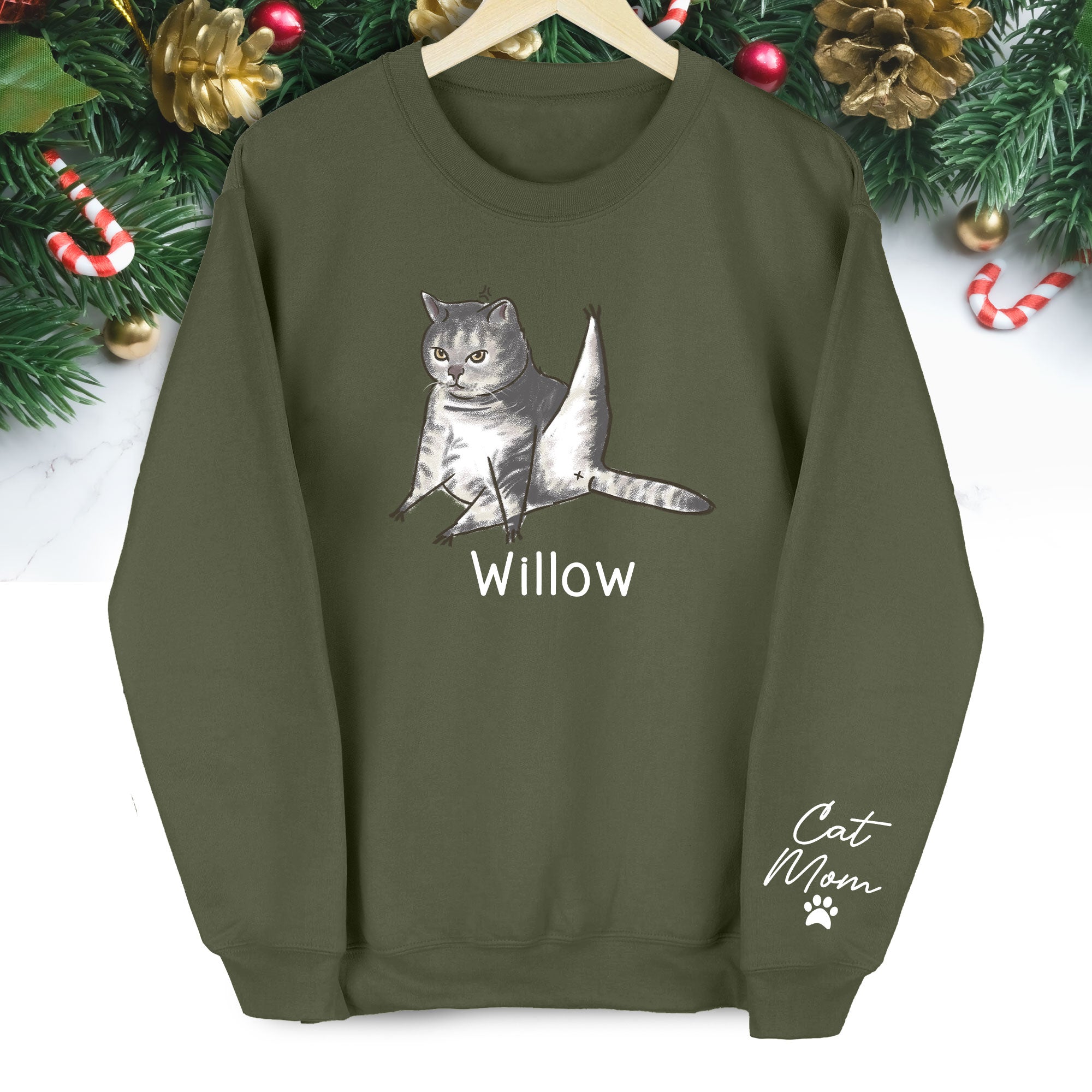 Custom Cat Lover Sweatshirt - Personalized Cute Christmas Gift for Cat Mom