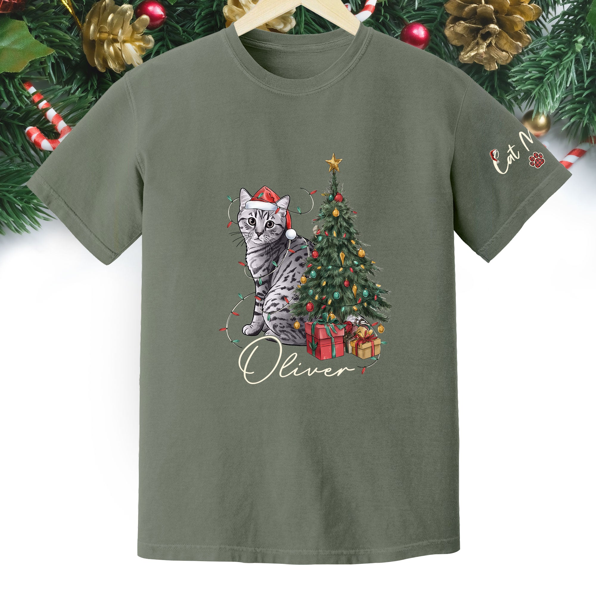 Custom Cat Christmas T-Shirt – Personalized Pet Photo Shirt, Cute Holiday Gift for Pet Lovers
