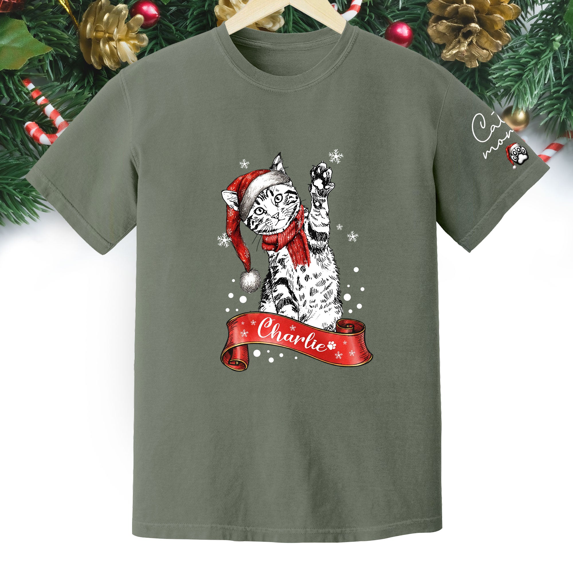 Personalized Cat Lover T-Shirt – Custom Pet Photo Christmas Shirt, Gift for Pet Lovers