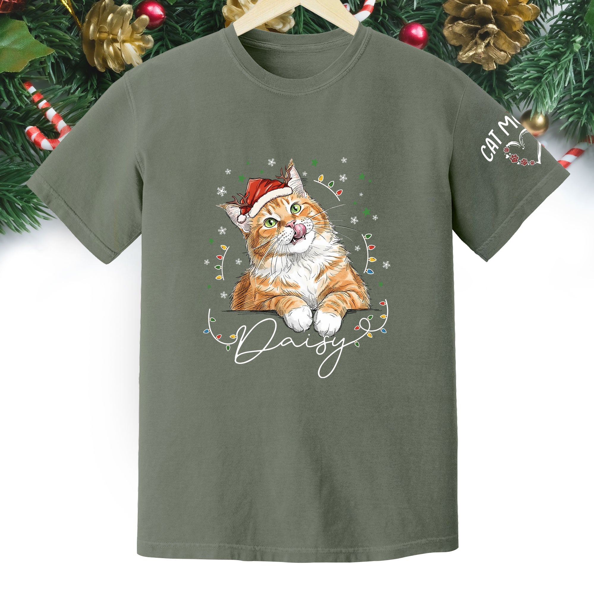 Christmas Cat T-Shirt – Custom Pet Photo Tee, Personalized Holiday Gift for Cat Lovers