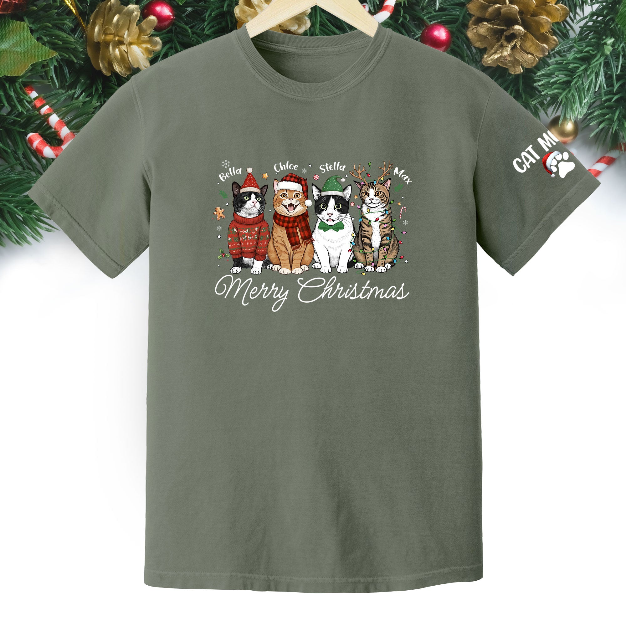 Custom Cat Lover T-Shirt – Personalized Pet Photo Christmas Shirt, Cute Gift for Women