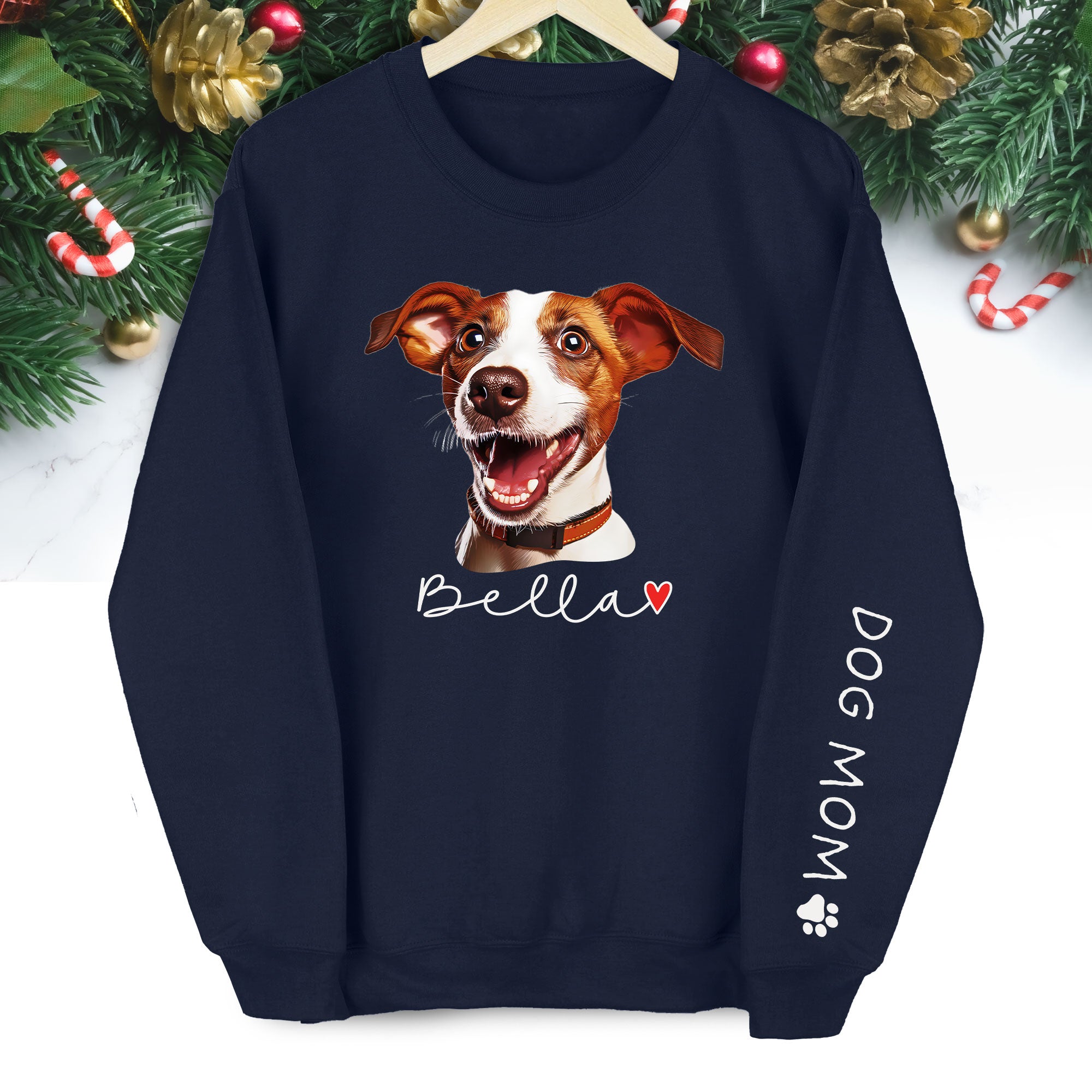 Personalized Dog Christmas Sweatshirt – Custom Pet Photo Pullover, Gift for Dog Mom