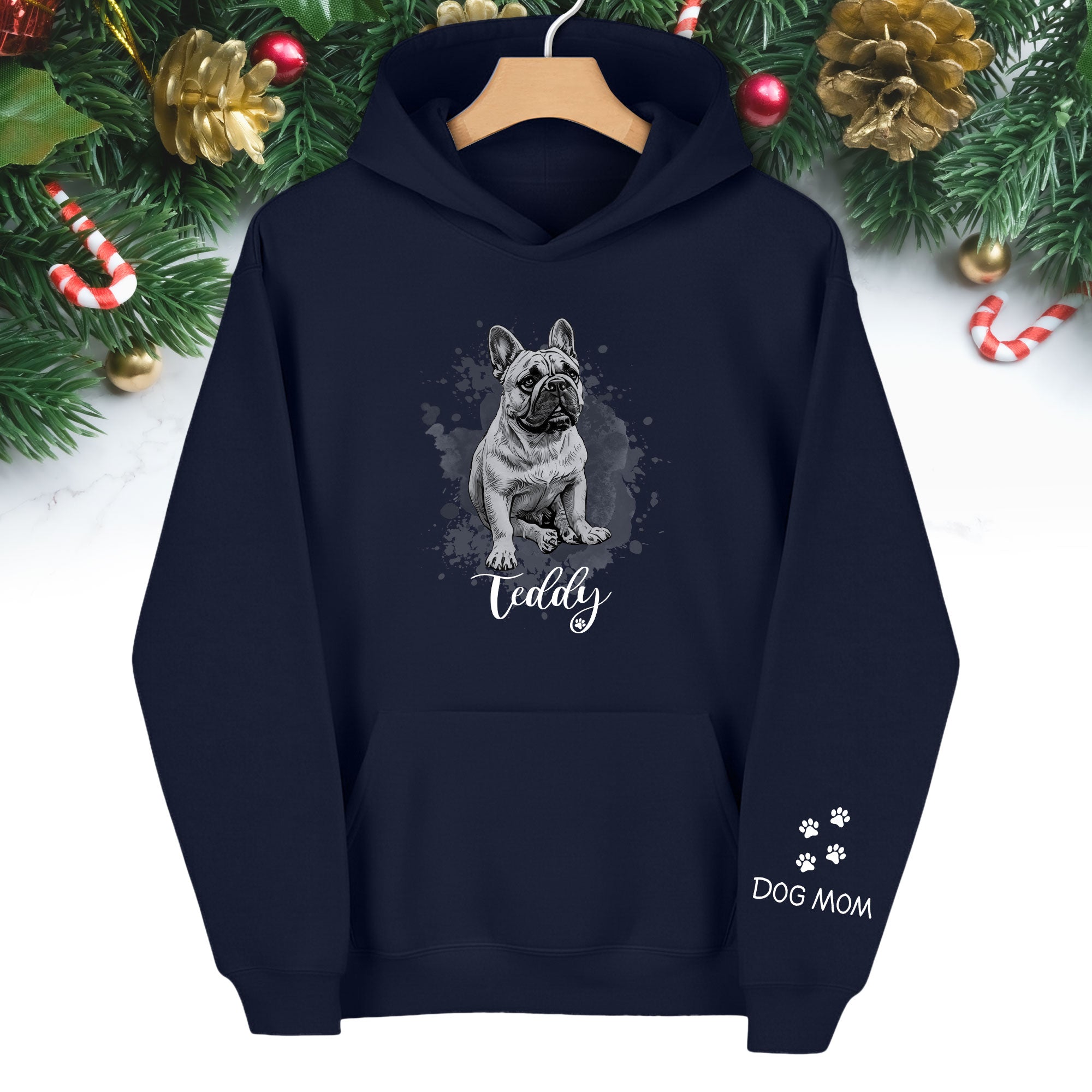 Custom Dog Hoodie – Personalized Pet Portrait Hoodie with Name, Unique Dog Mom Gift