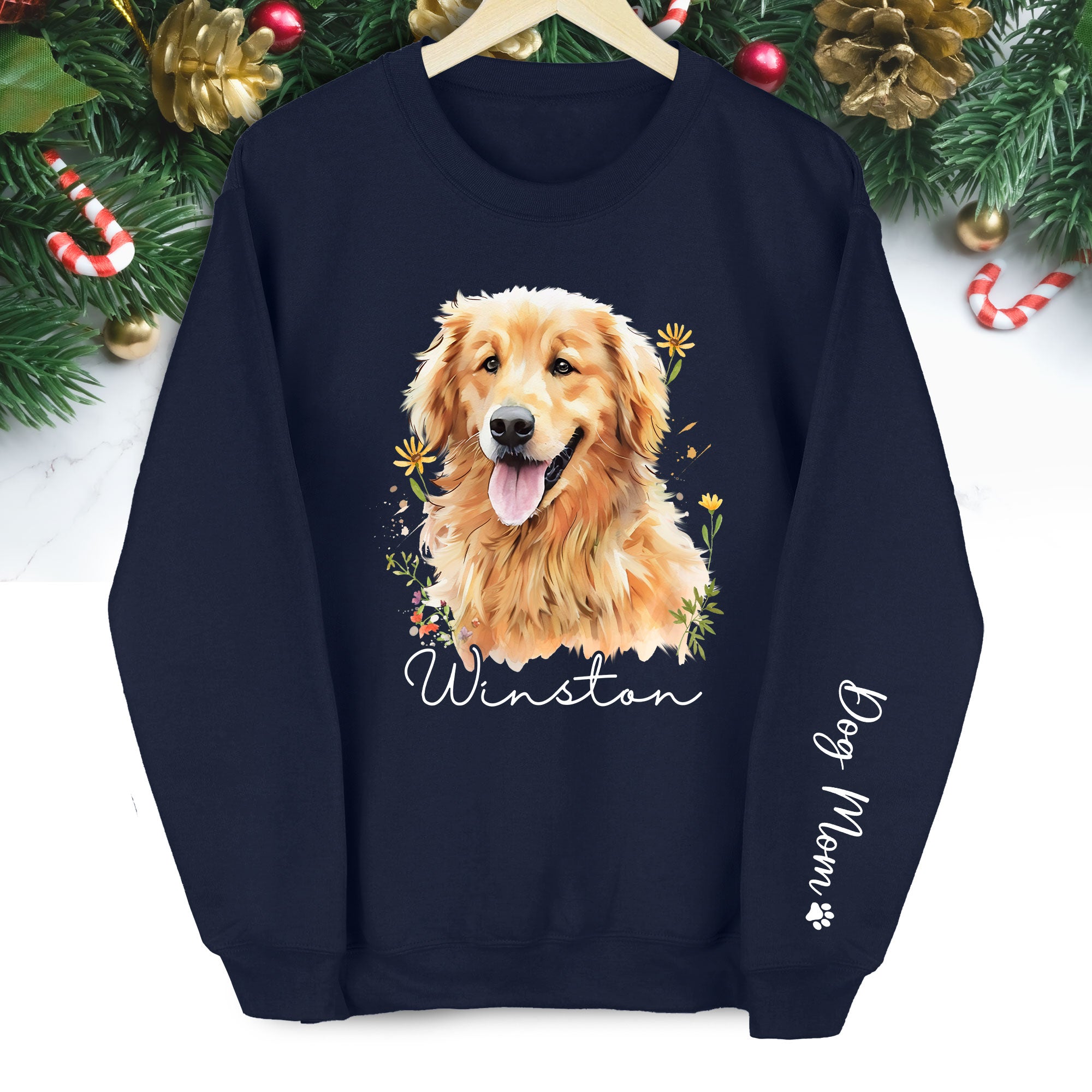 Custom Dog Portrait Sweatshirt – Personalized Pet Christmas Gift for Dog Mom & Pet Lovers