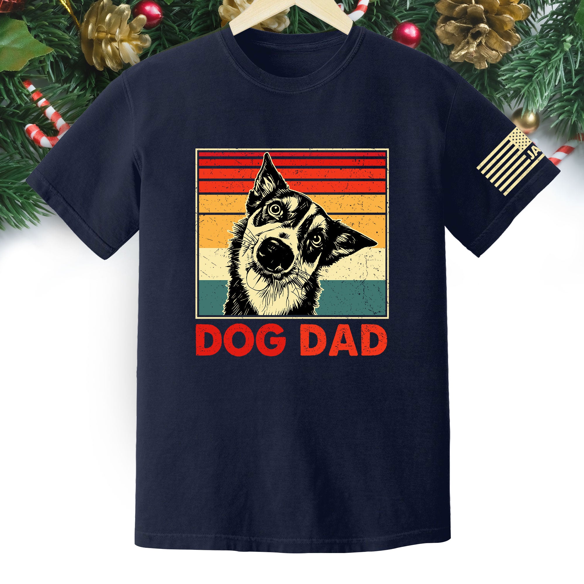 Custom Dog Dad T-Shirt – Personalized Pet Portrait Vintage Tee, Unique Gift for Dog Lovers