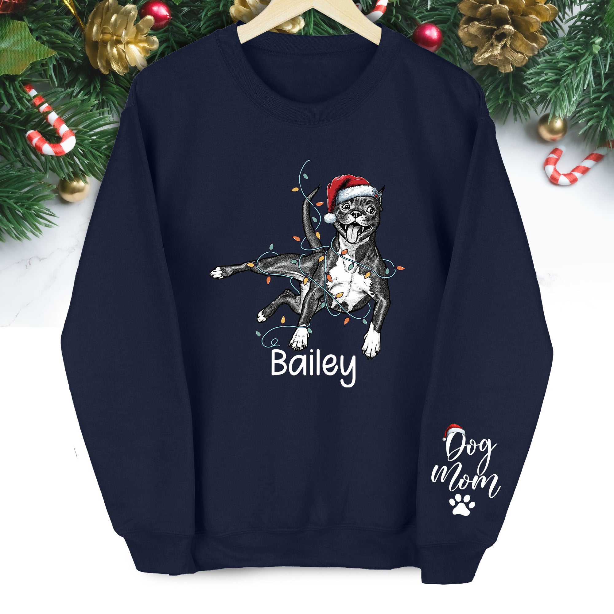 Custom Christmas Pet Portrait Sweatshirt – Personalized Dog Lover Gift for Dog Mom & Dog Dad