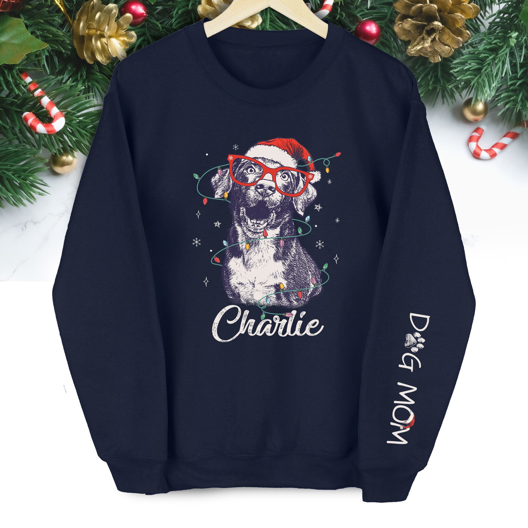 Custom Christmas Pet Portrait Sweatshirt – Personalized Dog Mom Gift – Holiday Pet Illustration