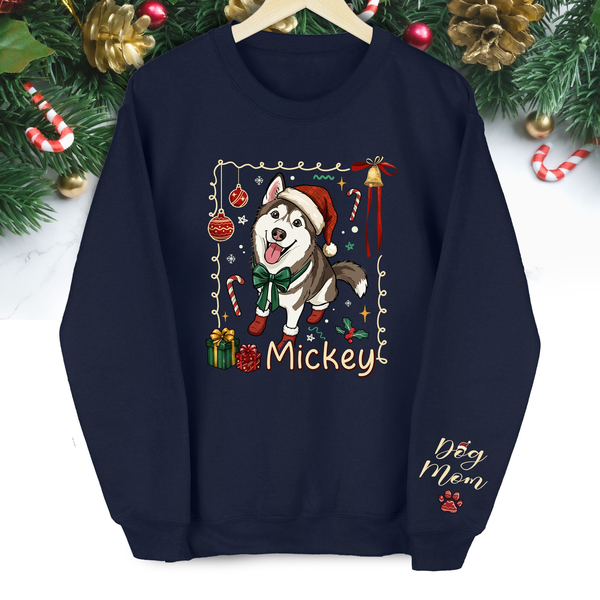 Personalized Dog Mom Sweatshirt – Custom Christmas Sweatshirt for Women