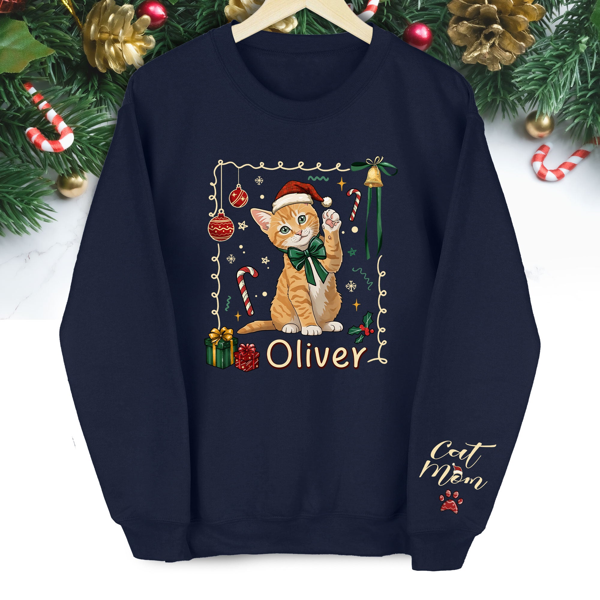 Custom Cat Mom Sweatshirt – Personalized Christmas Gift for Women Cat Lovers