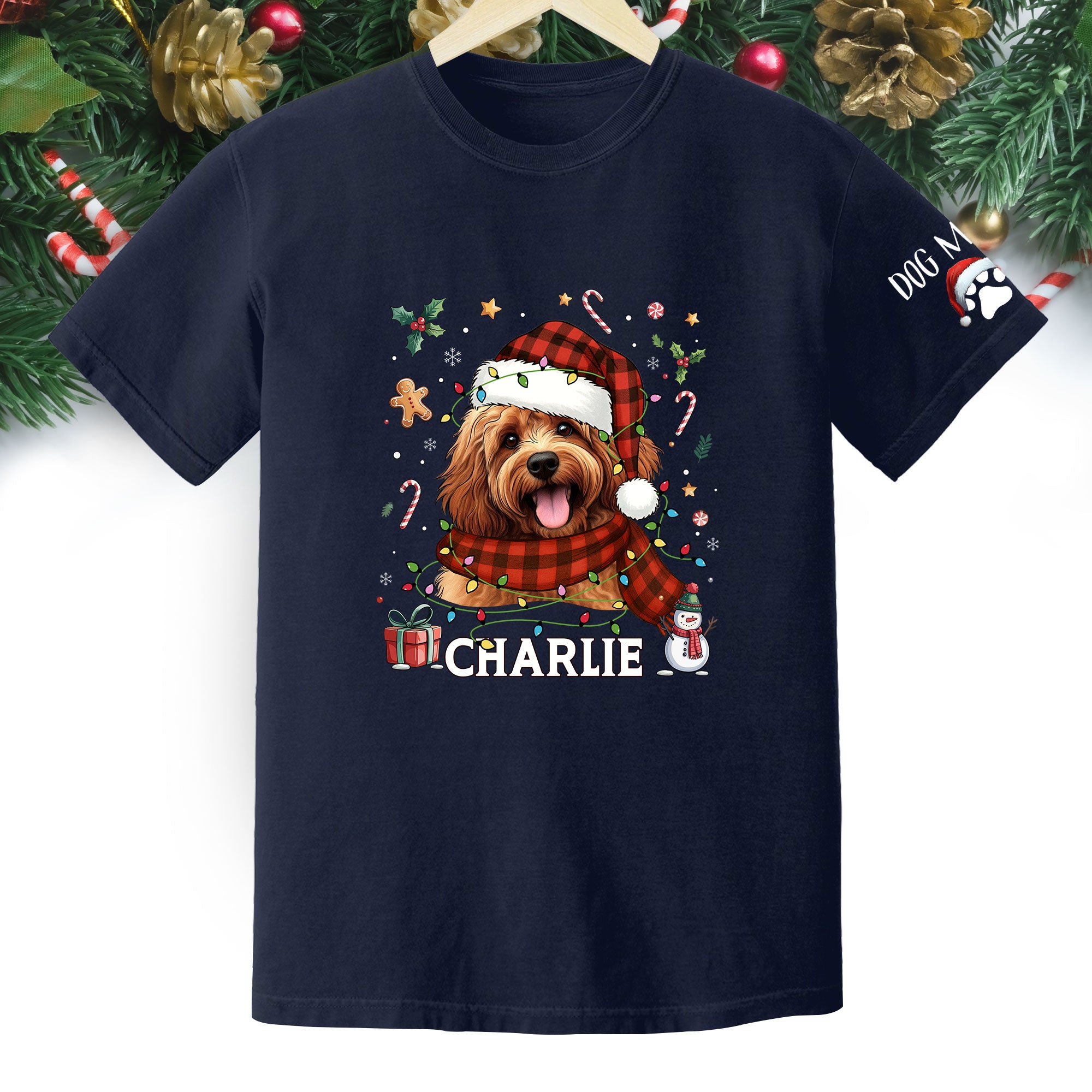Custom Dog Christmas T-Shirt – Personalized Pet Photo Shirt, Holiday Gift for Dog Mom