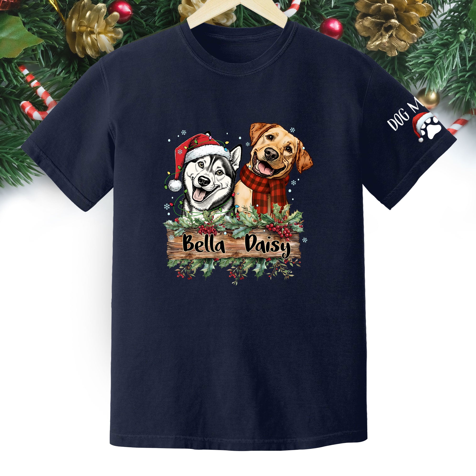 Christmas Dog T-Shirt – Custom Pet Photo Tee, Personalized Holiday Gift for Dog Lovers
