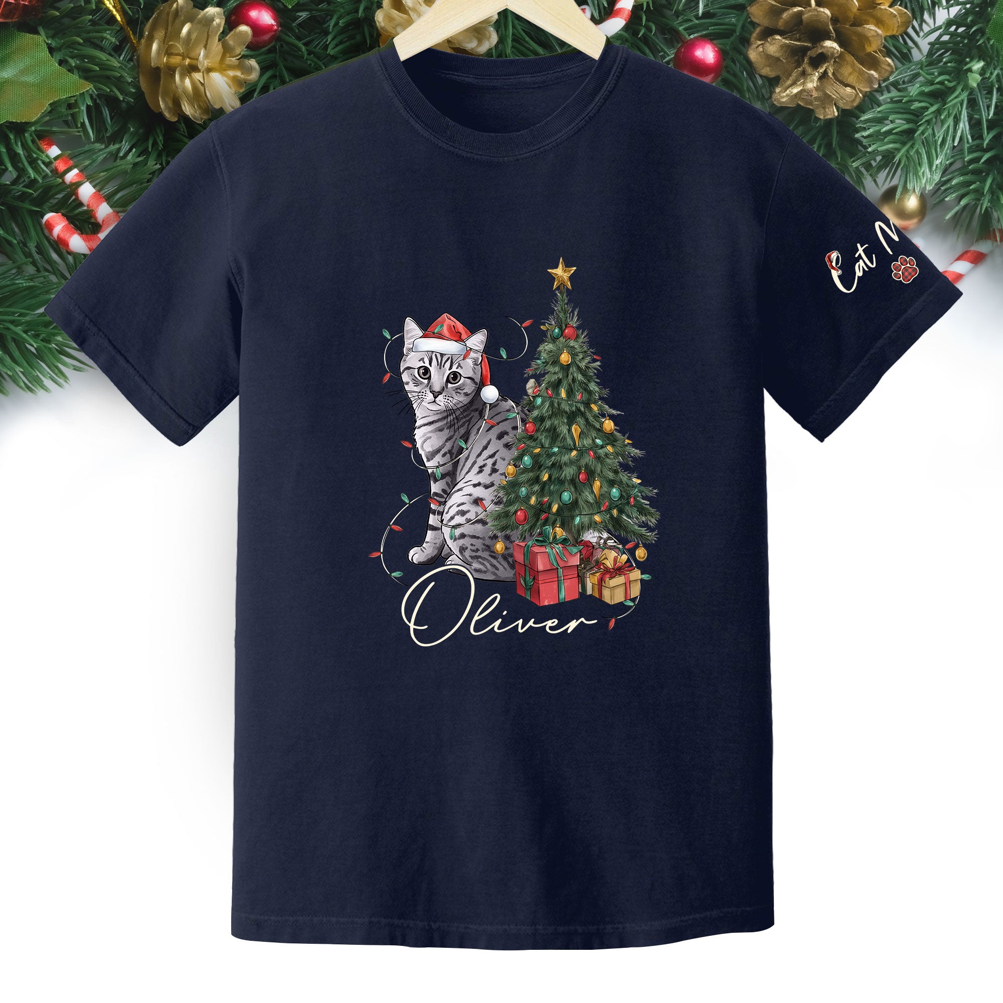 Custom Cat Christmas T-Shirt – Personalized Pet Photo Shirt, Cute Holiday Gift for Pet Lovers