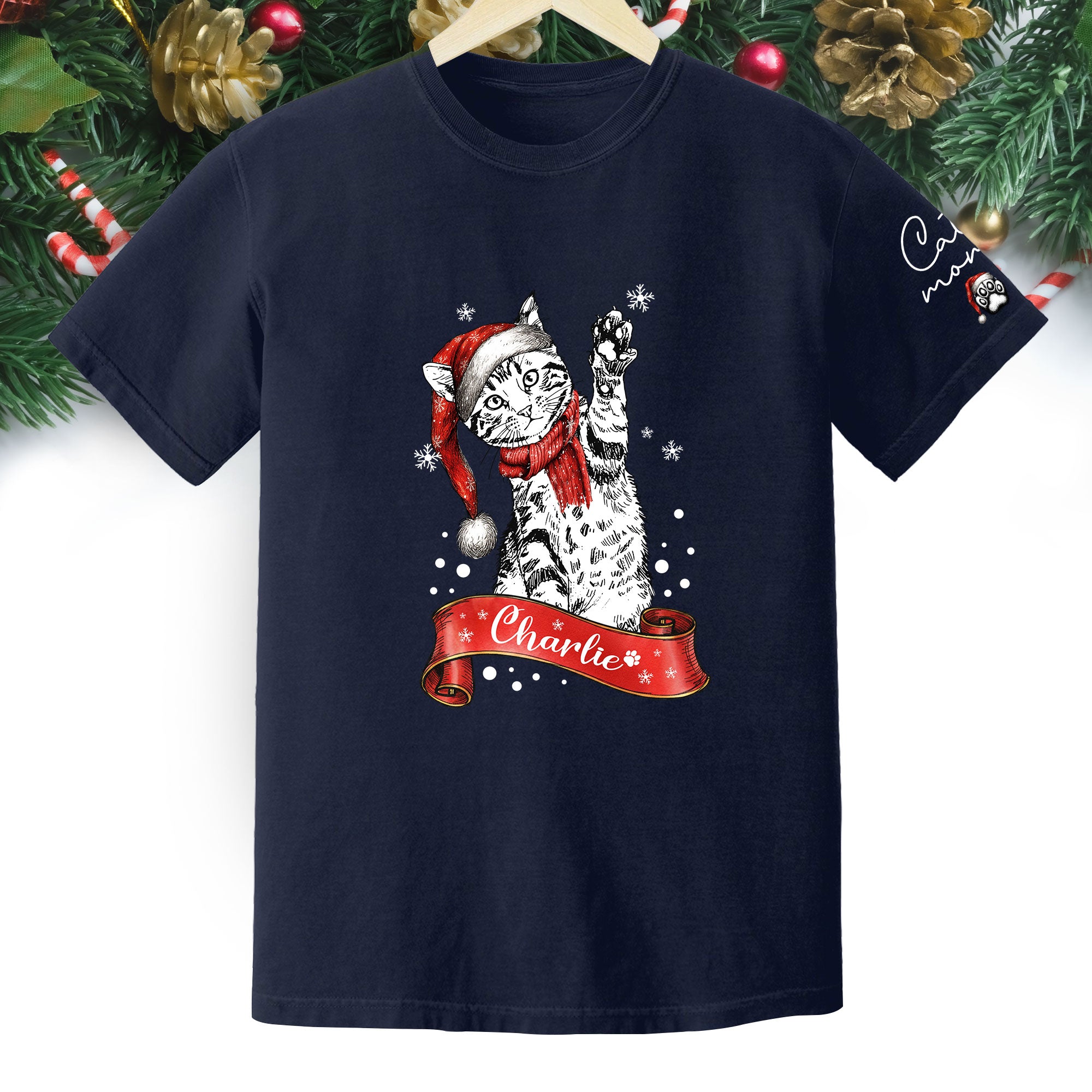 Personalized Cat Lover T-Shirt – Custom Pet Photo Christmas Shirt, Gift for Pet Lovers