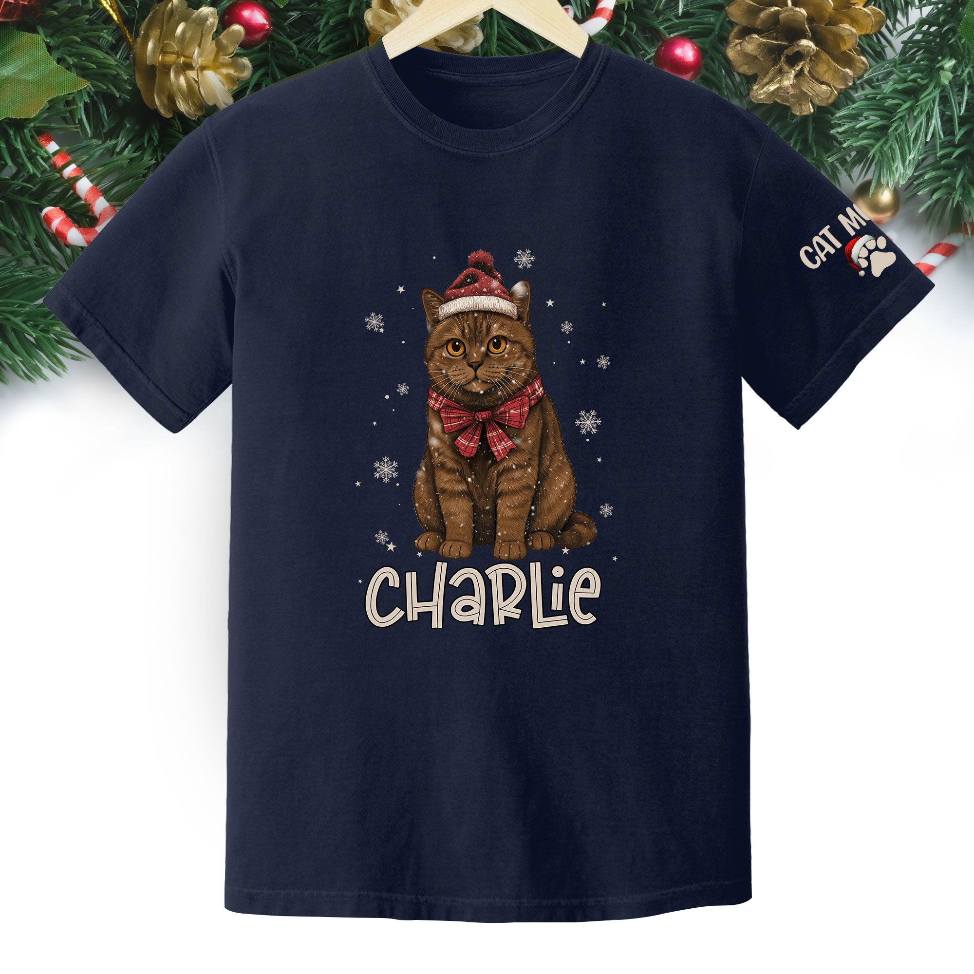 Personalized Cat Christmas Shirt – Custom Pet Photo Tee, Holiday Gift for Cat Mom