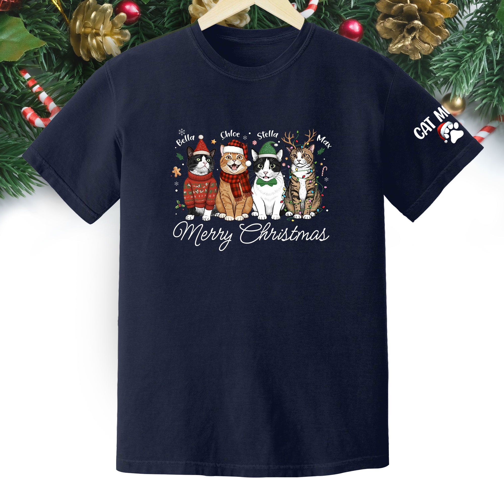 Custom Cat Lover T-Shirt – Personalized Pet Photo Christmas Shirt, Cute Gift for Women