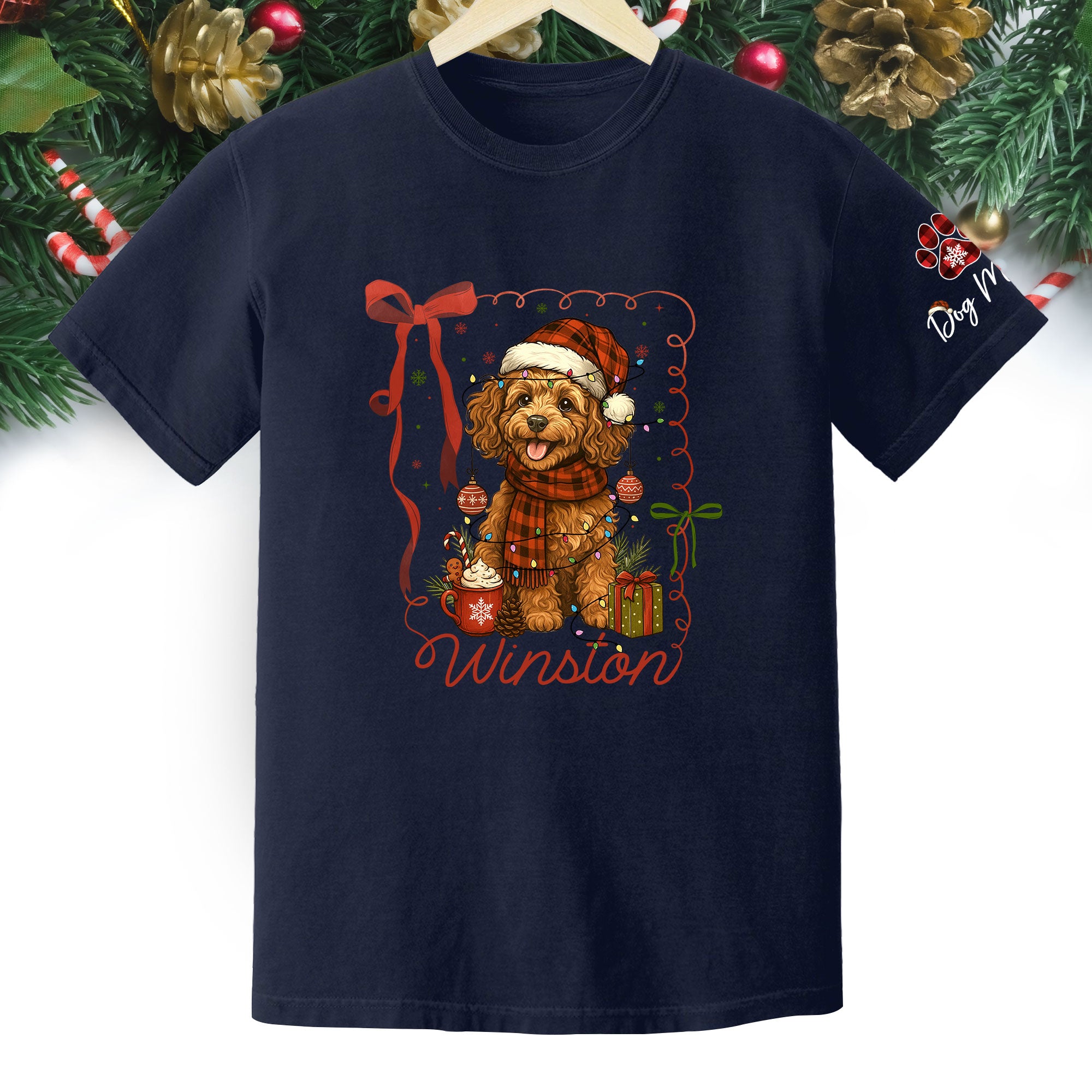 Dog Mom Christmas Shirt – Custom Pet Face T-Shirt, Personalized Holiday Gift Idea