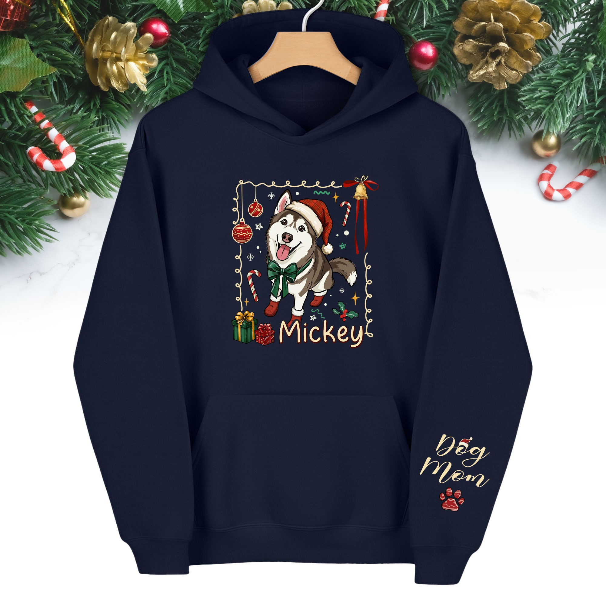Custom Dog Christmas Hoodie – Personalized Pet Photo Gift for Dog Moms