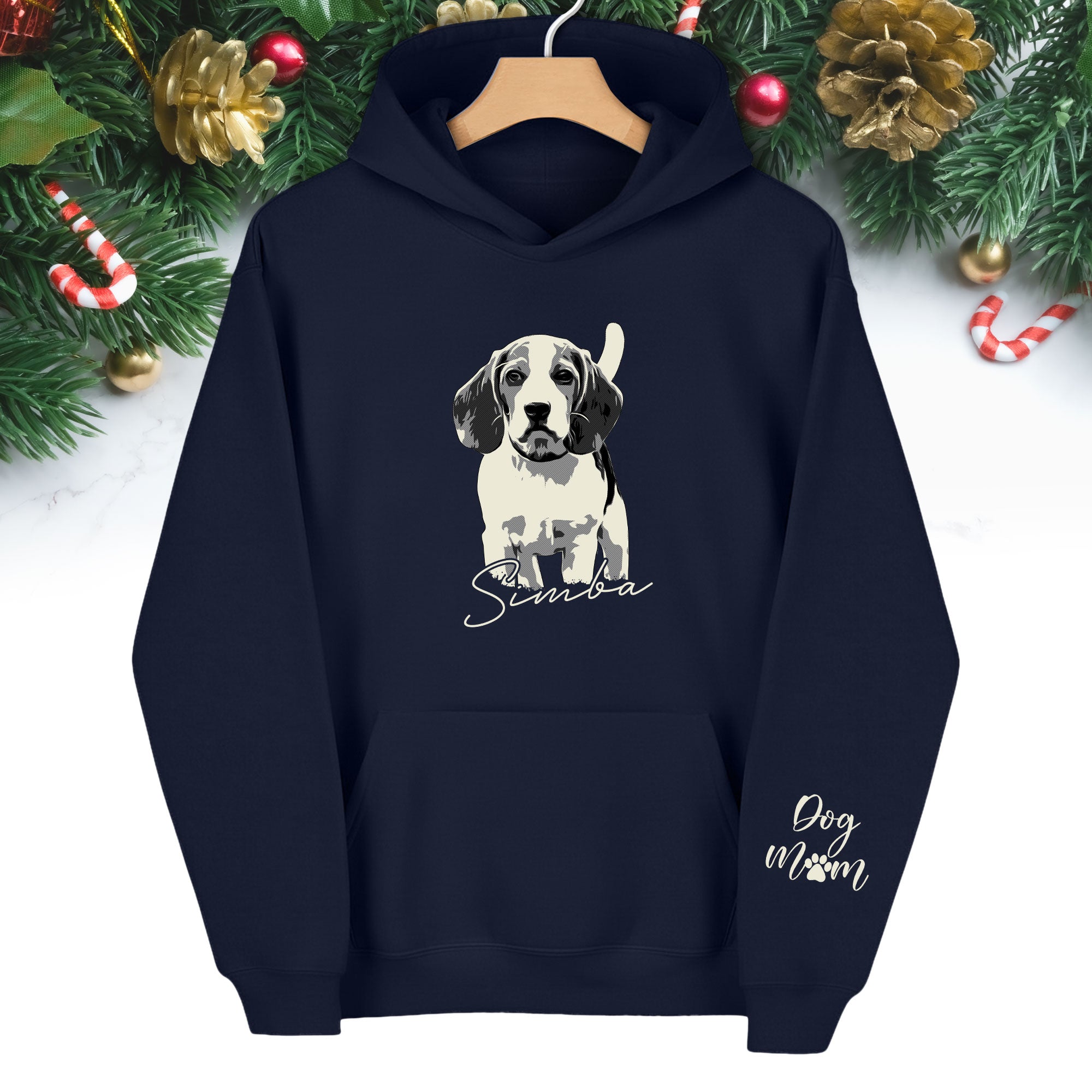 Custom Pet Portrait Hoodie – Dog Name Printed with Heart, Perfect Gift for Dog Lovers