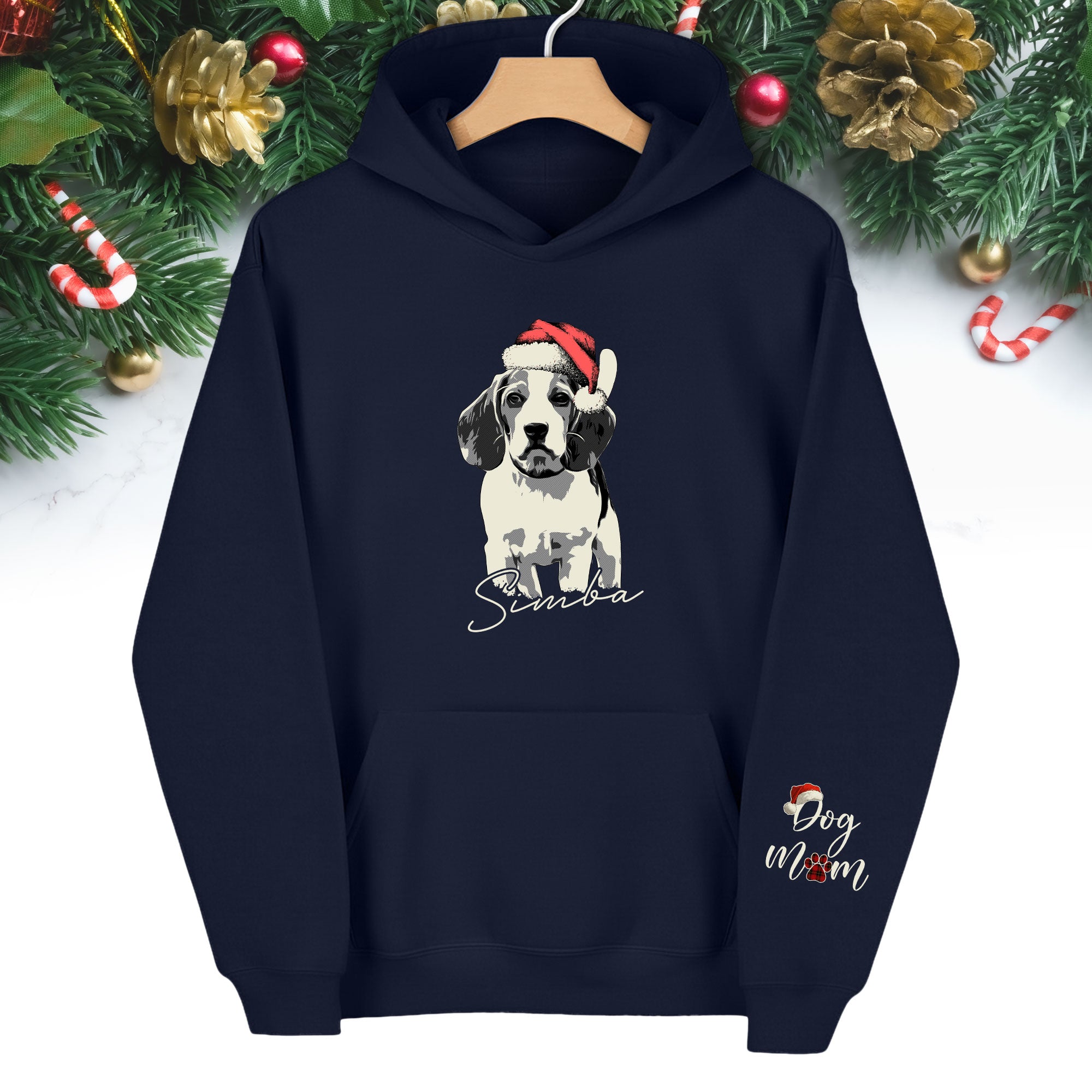 Custom Pet Photo Hoodie – Personalized Dog Hoodie with Christmas Design for Dog Lovers
