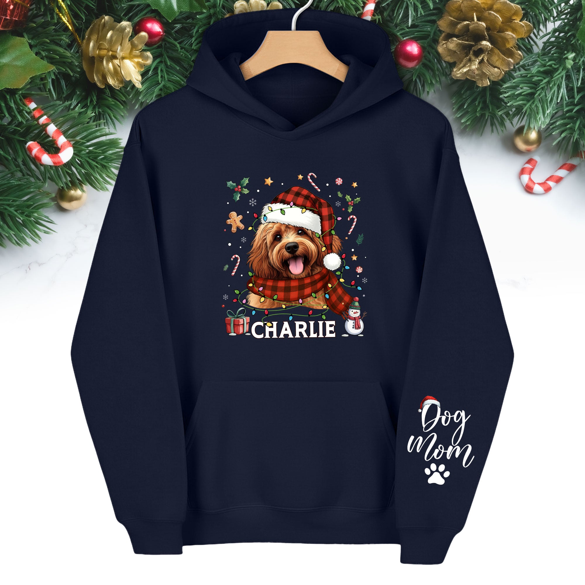 Personalized Dog Mom Hoodie – Custom Pet Photo Christmas Hoodie, Holiday Gift for Pet Lovers