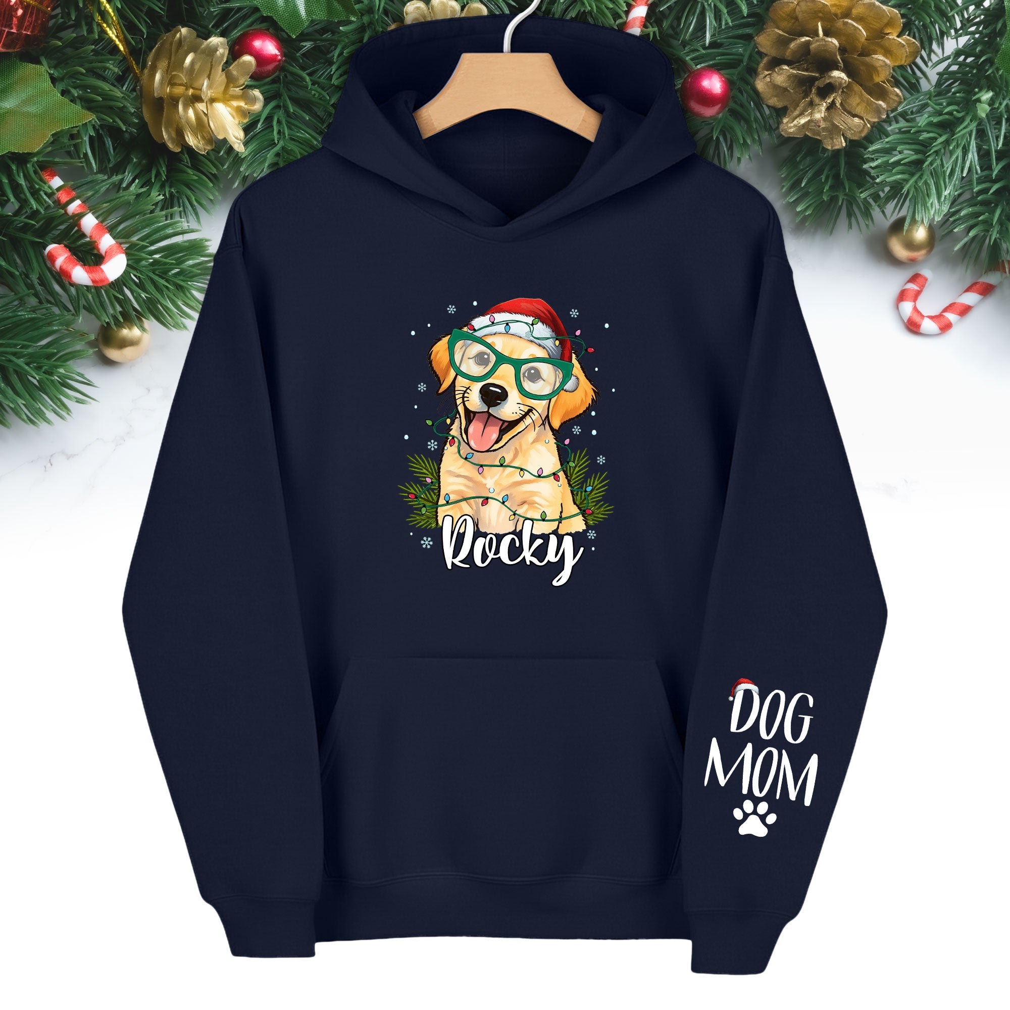 Custom Pet Photo Hoodie – Personalized Dog Mom Christmas Hoodie, Funny Gift for Women