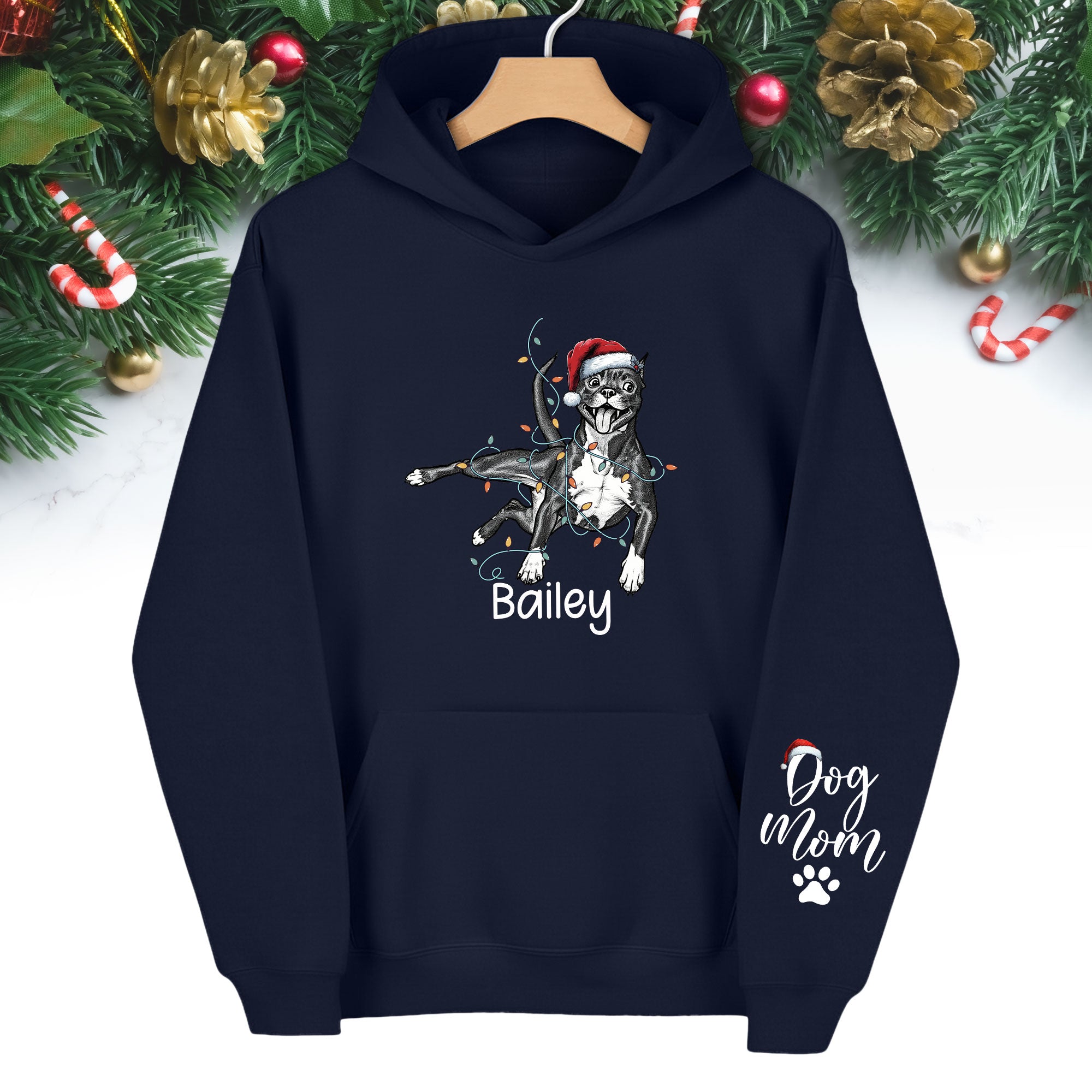 Christmas Dog Mom Hoodie – Personalized Pet Photo Hoodie, Custom Holiday Gift for Women