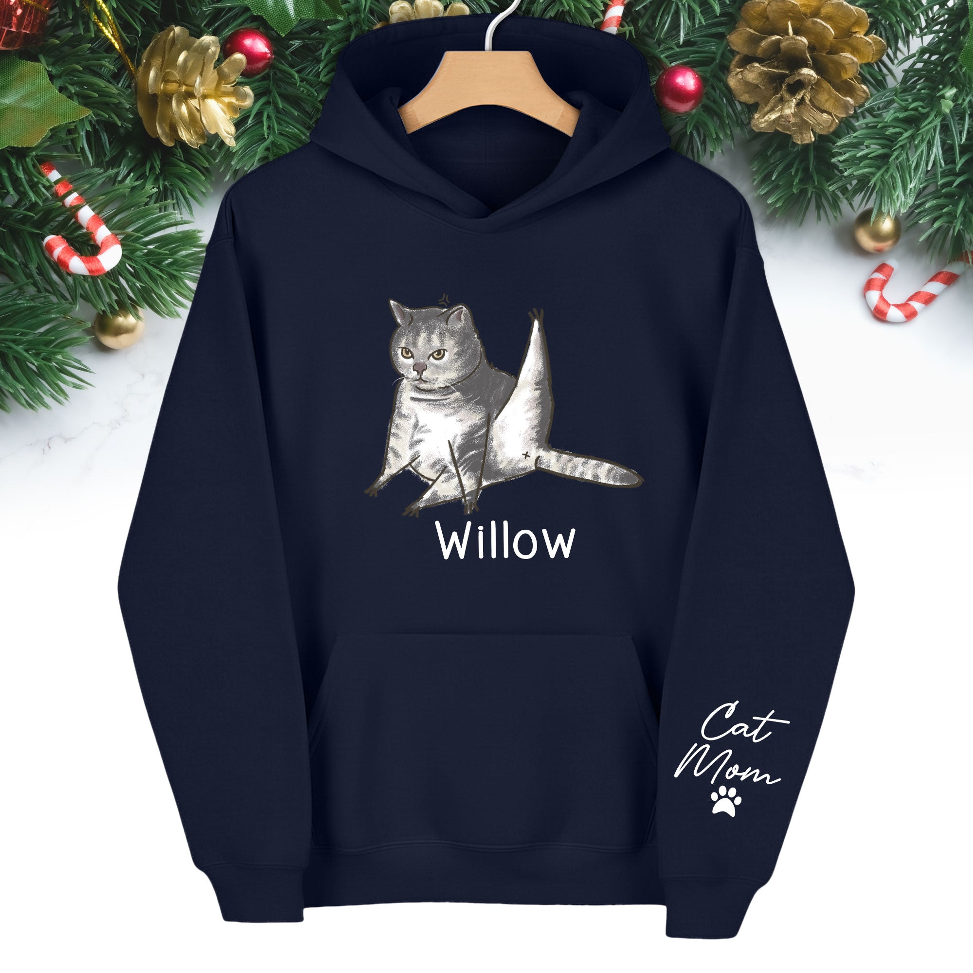 Custom Cat Mom Hoodie – Personalized Cat Hoodie with Pet Photo & Name, Funny Gift for Cat Lovers