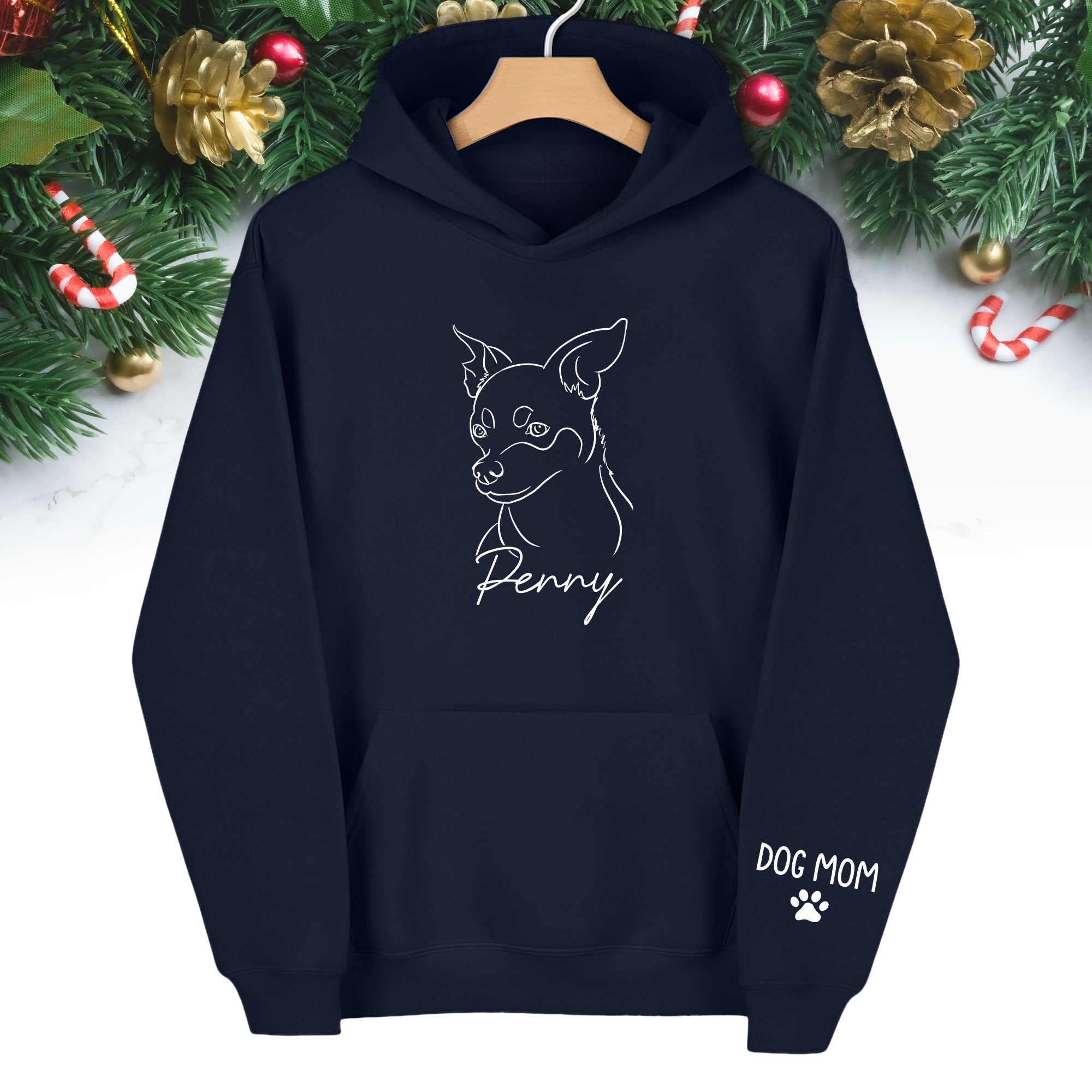 Personalized Dog Mom Hoodie – Custom Dog Line Art Hoodie with Pet Name, Unique Gift for Dog Lovers