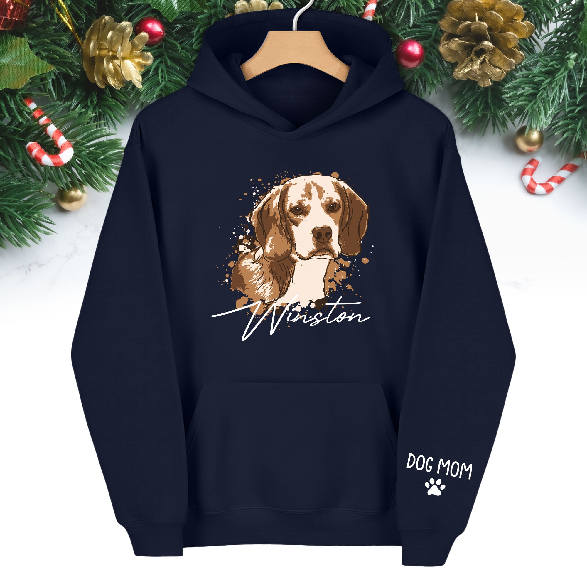 Personalized Dog Mom Hoodie – Custom Dog Portrait Hoodie with Pet Photo & Name, Unique Gift for Pet Lovers