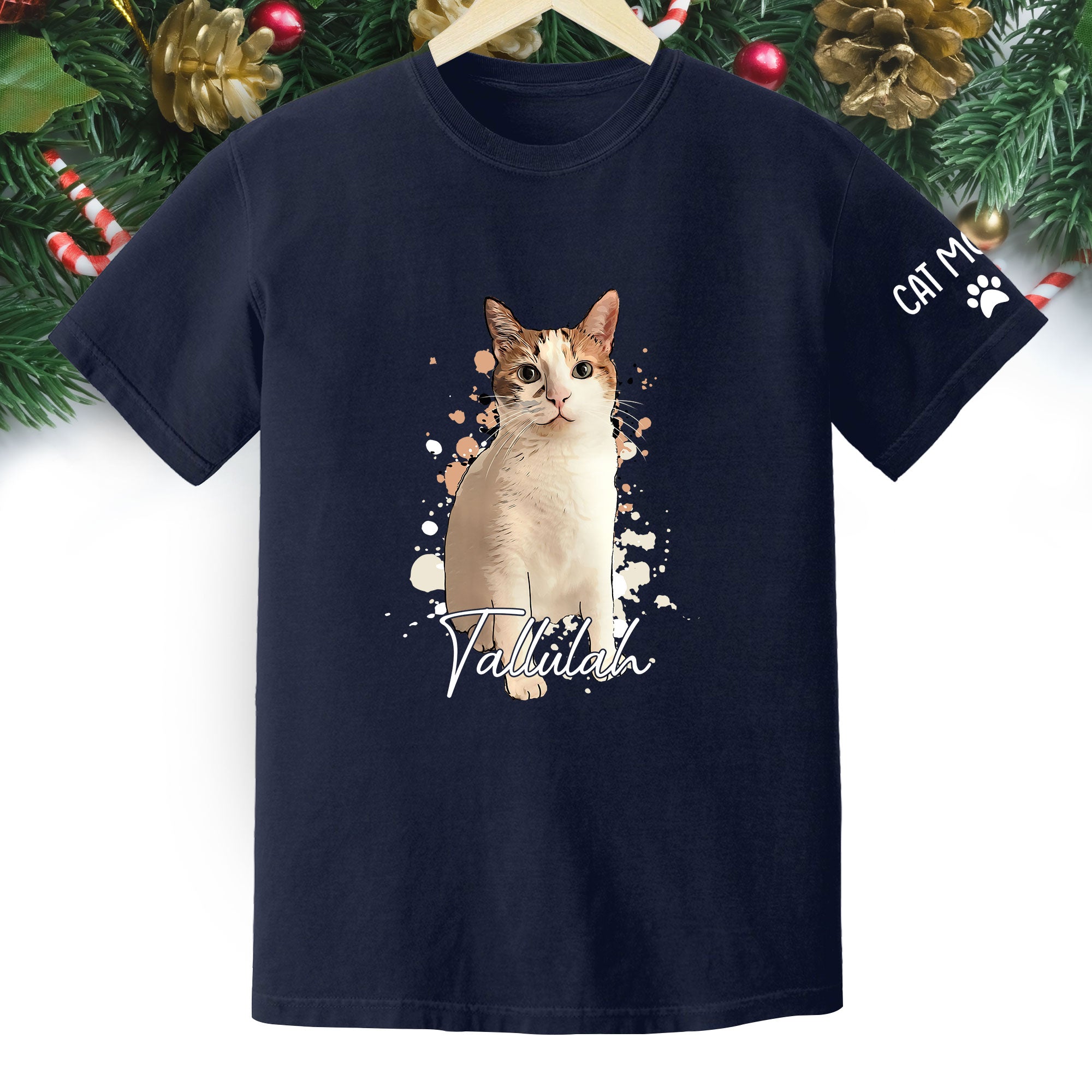 Personalized Cat Mom T-Shirt – Custom Cat Photo Shirt with Pet Name, Unique Gift for Cat Lovers
