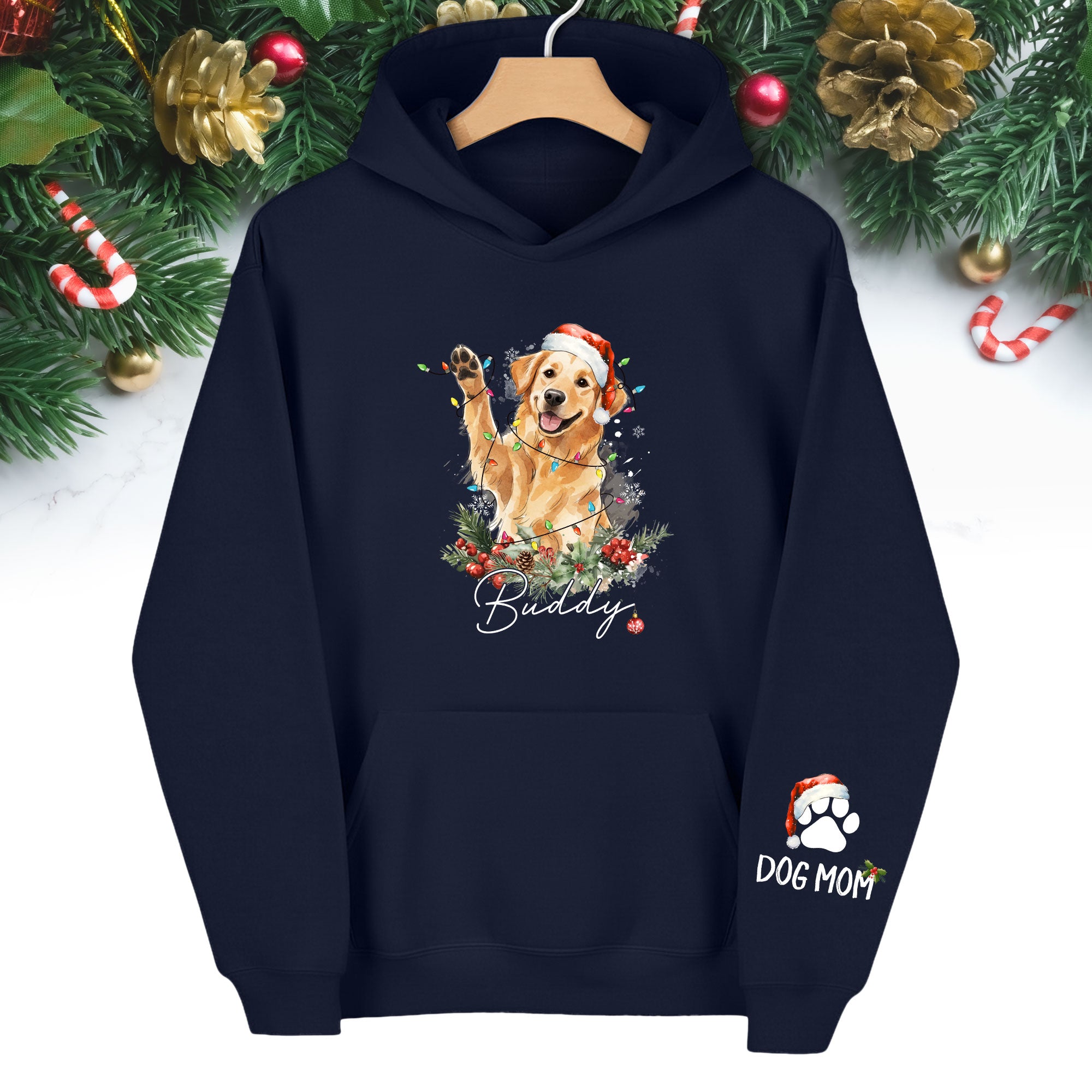 Personalized Dog Mom Hoodie – Custom Photo Hoodie with Your Dog’s Christmas Spirit