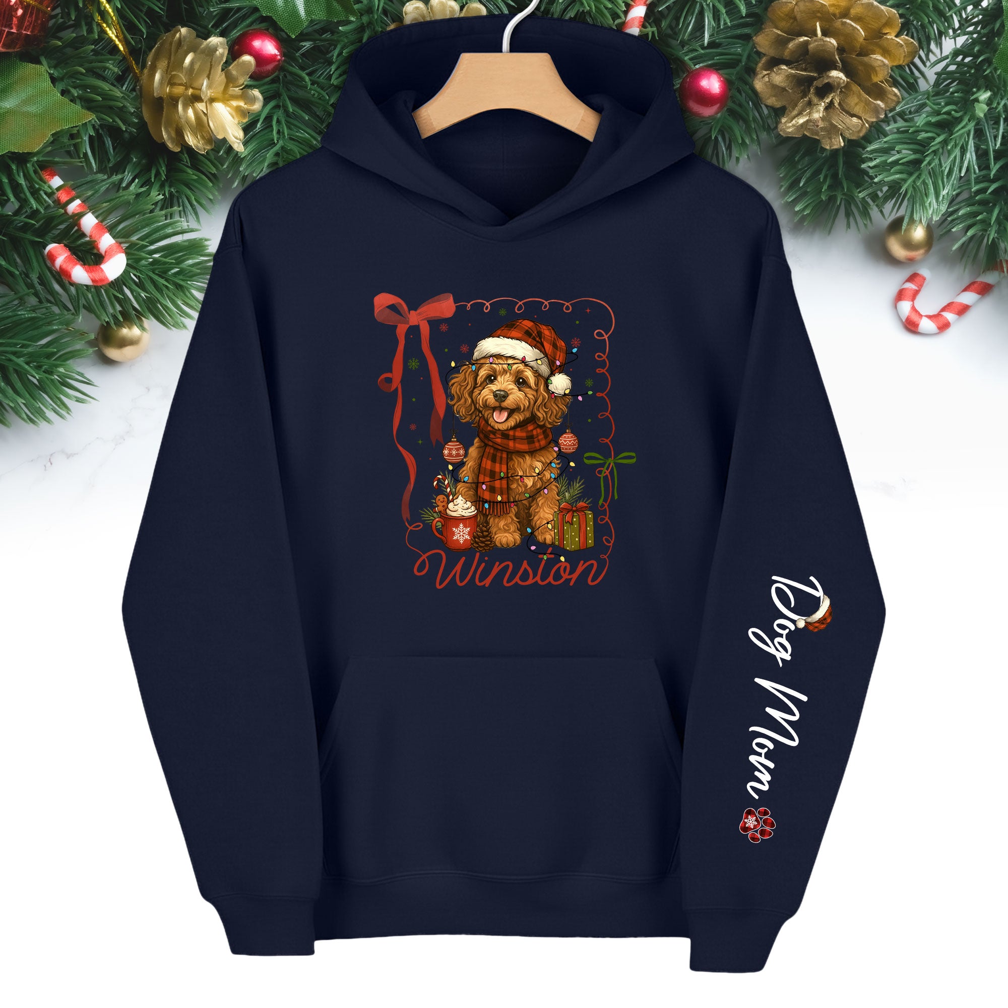Custom Holiday Dog Mom Hoodie – Personalized Christmas Hoodie with Your Dog’s Photo