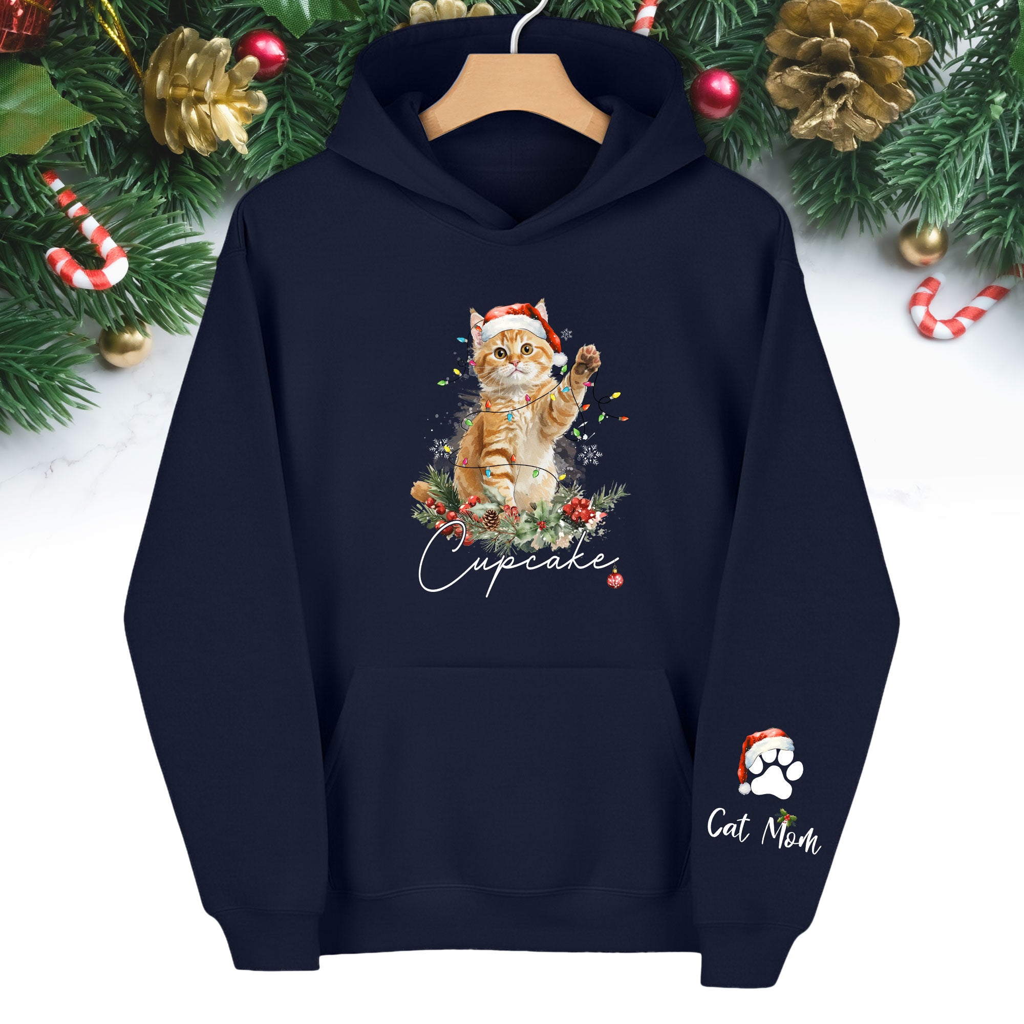 Custom Cat Mom Hoodie – Personalized Pet Photo Hoodie, Cute Christmas Gift for Women
