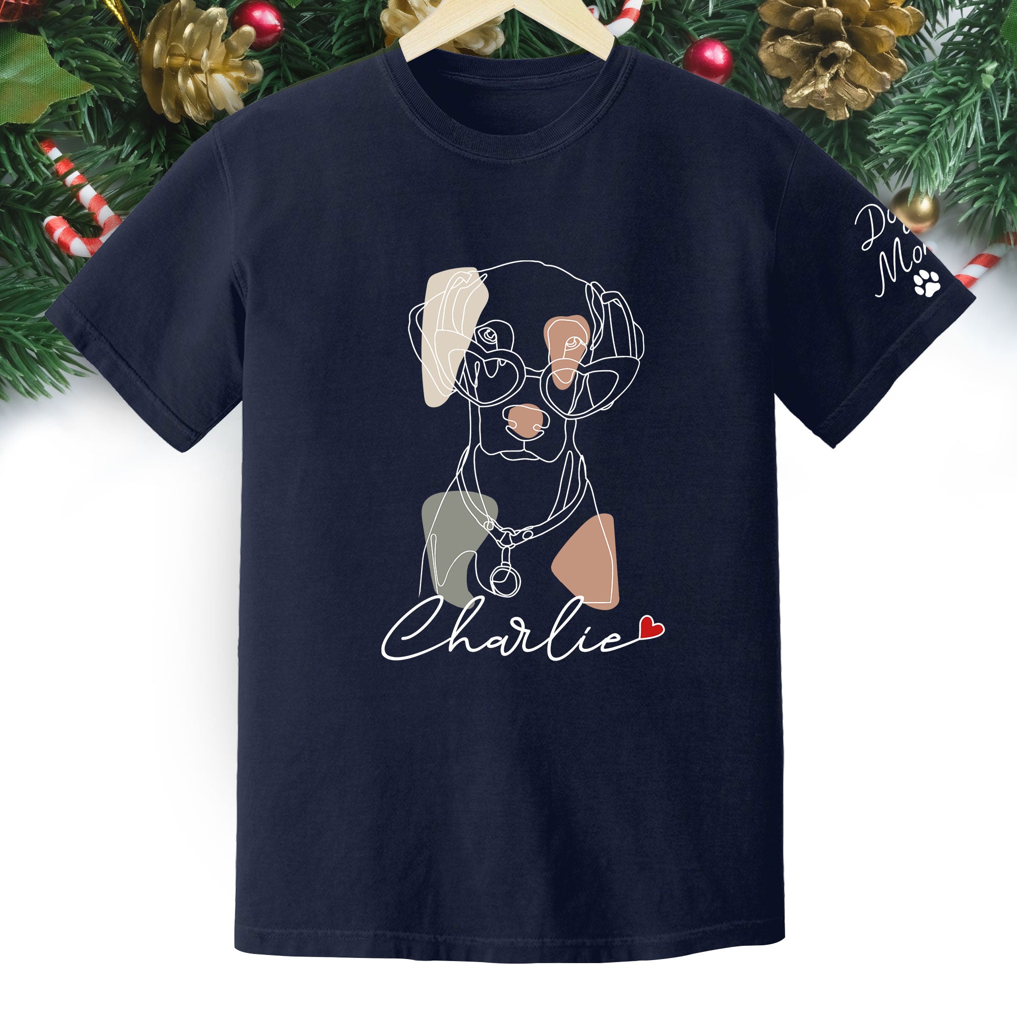 Christmas Dog Mom T-Shirt – Personalized Pet Photo Shirt, Custom Holiday Gift for Women