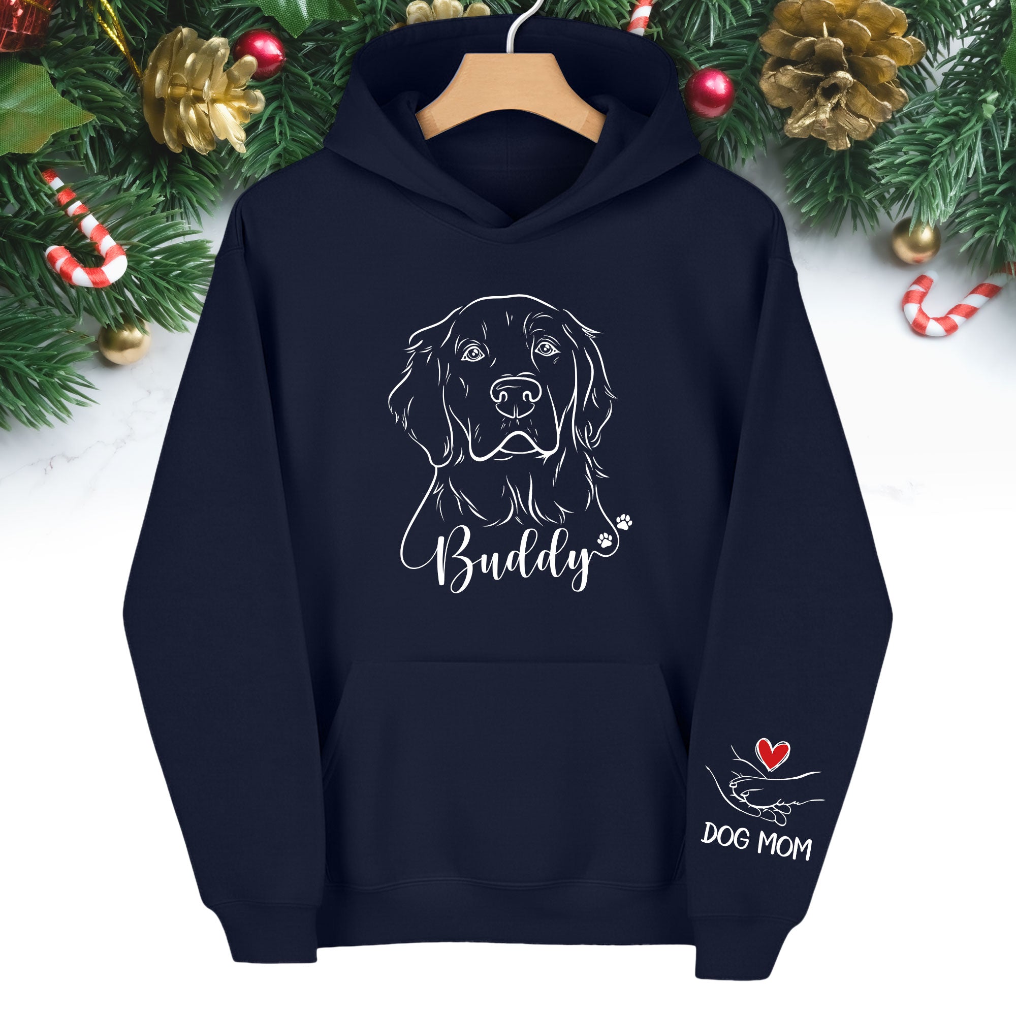 Custom Pet Portrait Hoodie – Personalized Dog Line Art with Name, Dog Mom Gift