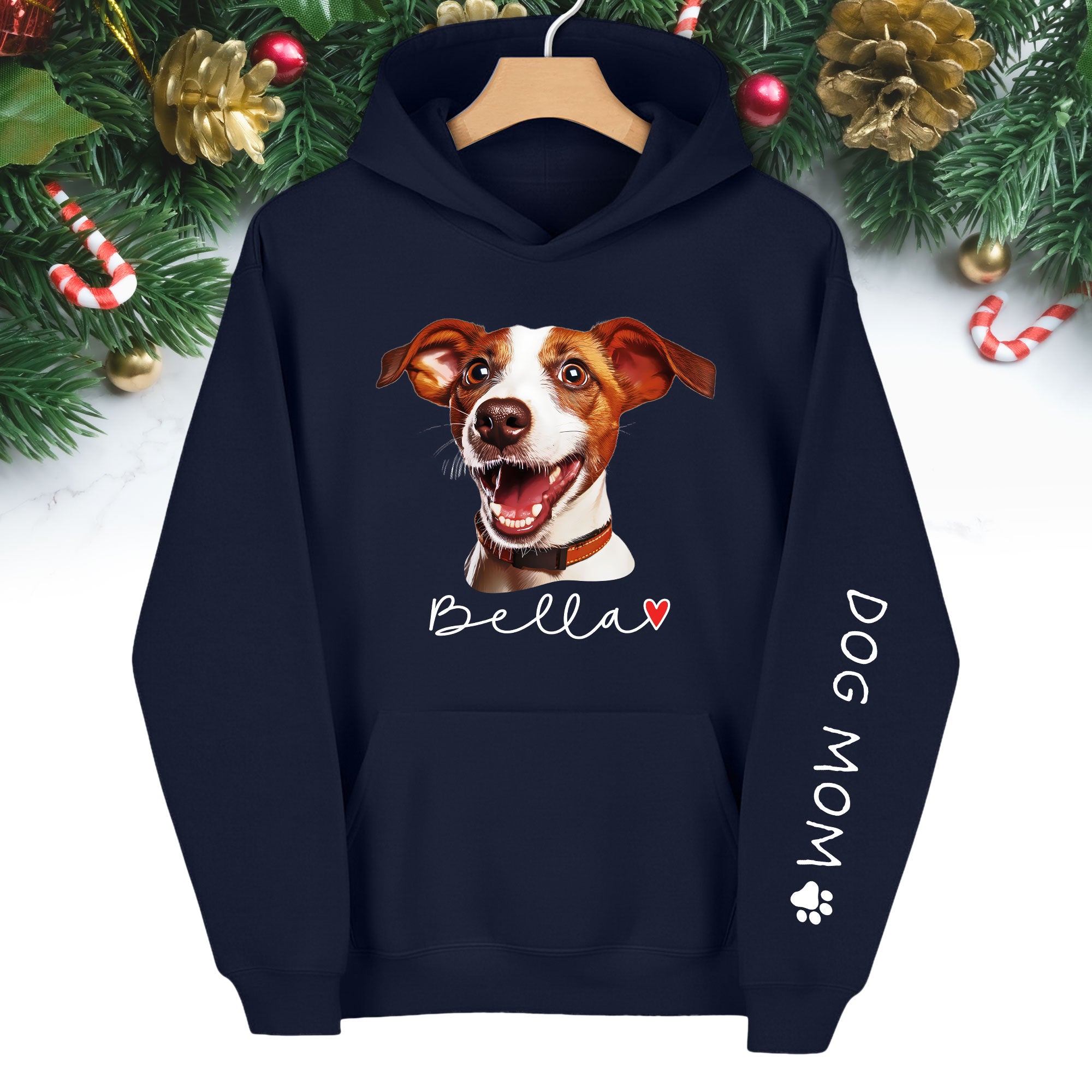 Custom Pet Photo Hoodie – Personalized Dog Photo Hoodie with Name, Dog Mom Gift