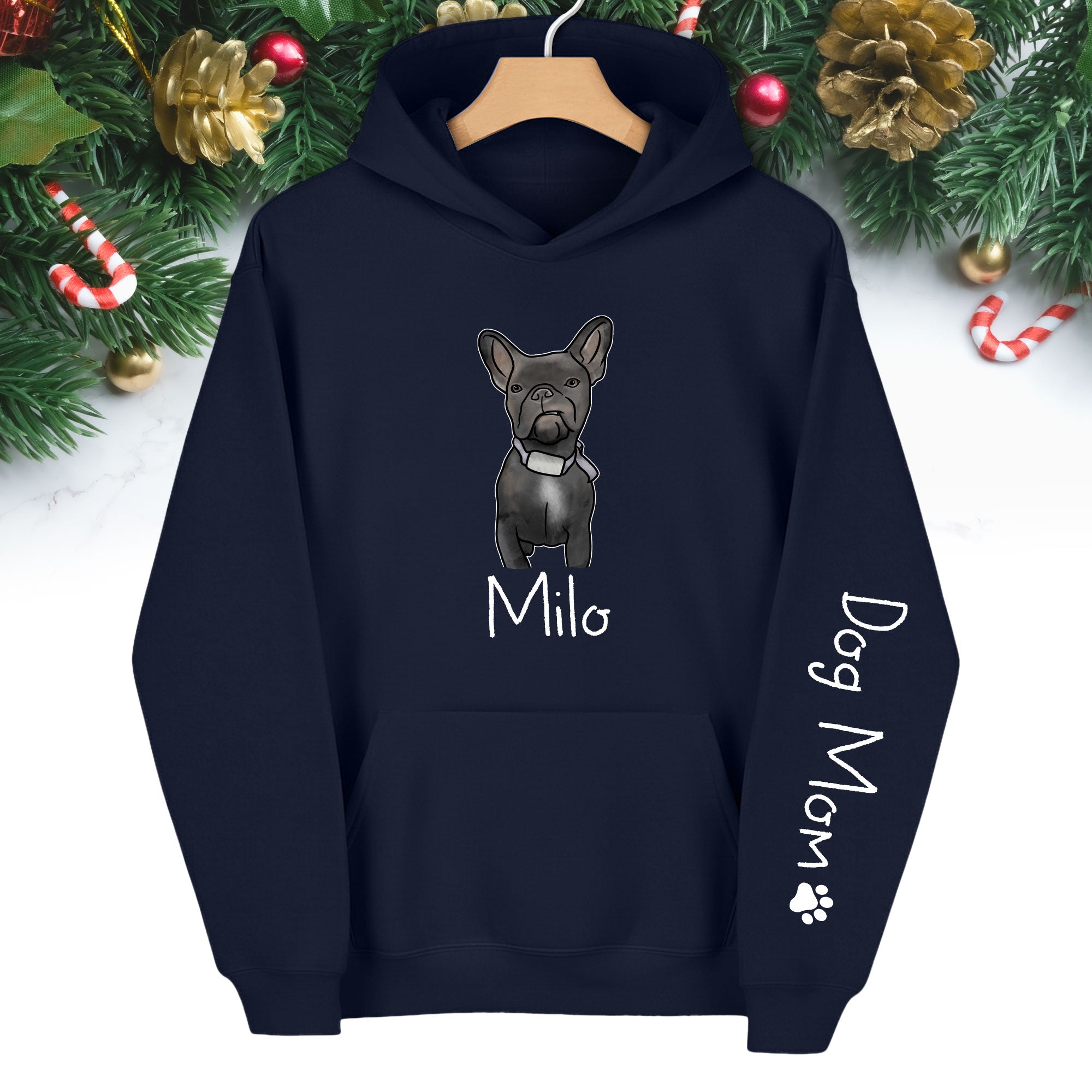 Custom Pet Cartoon Hoodie – Personalized Dog Illustration with Name, Dog Mom Gift