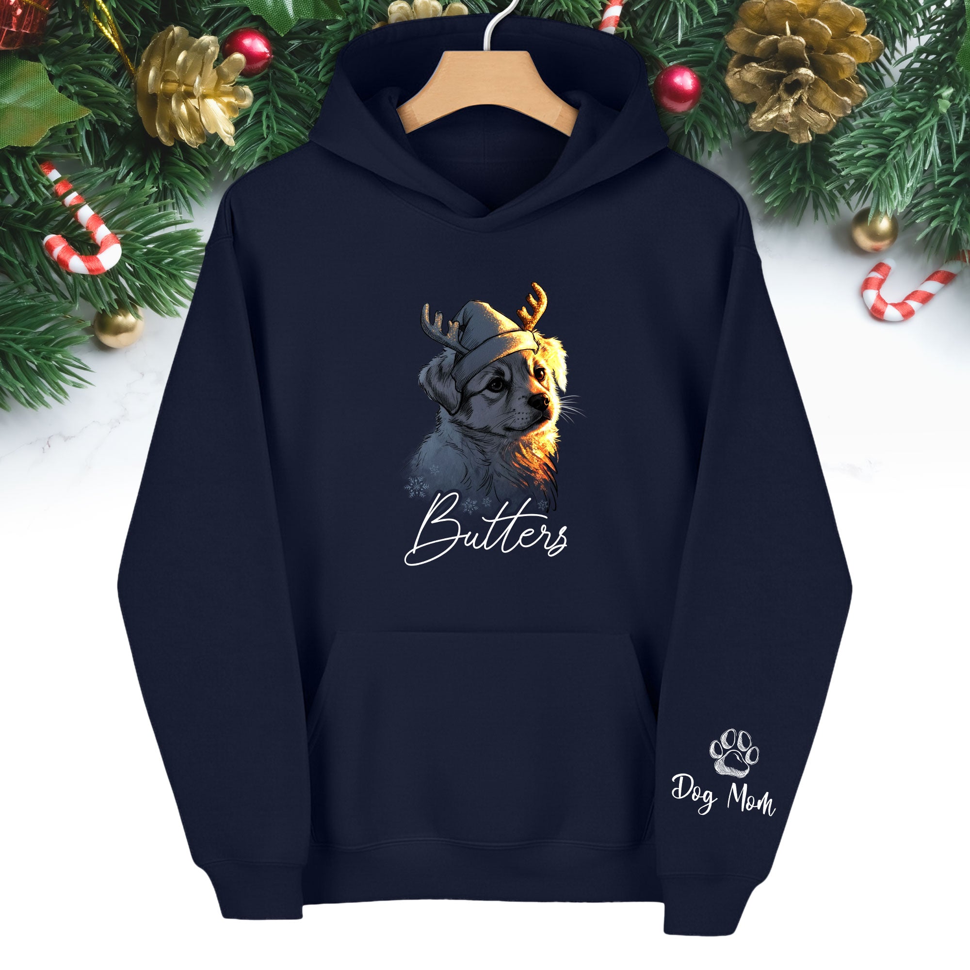 Festive Dog Mom Hoodie – Cute Christmas Pullover for Women