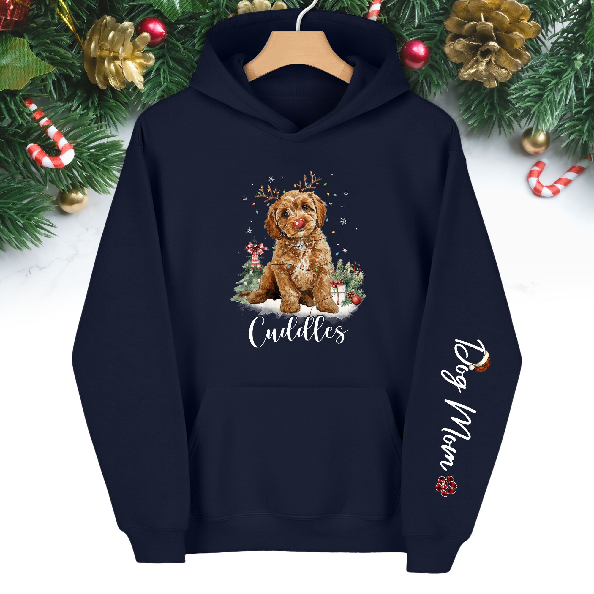 Holiday Dog Mom Hoodie – Perfect Christmas Gift for Puppy Lovers