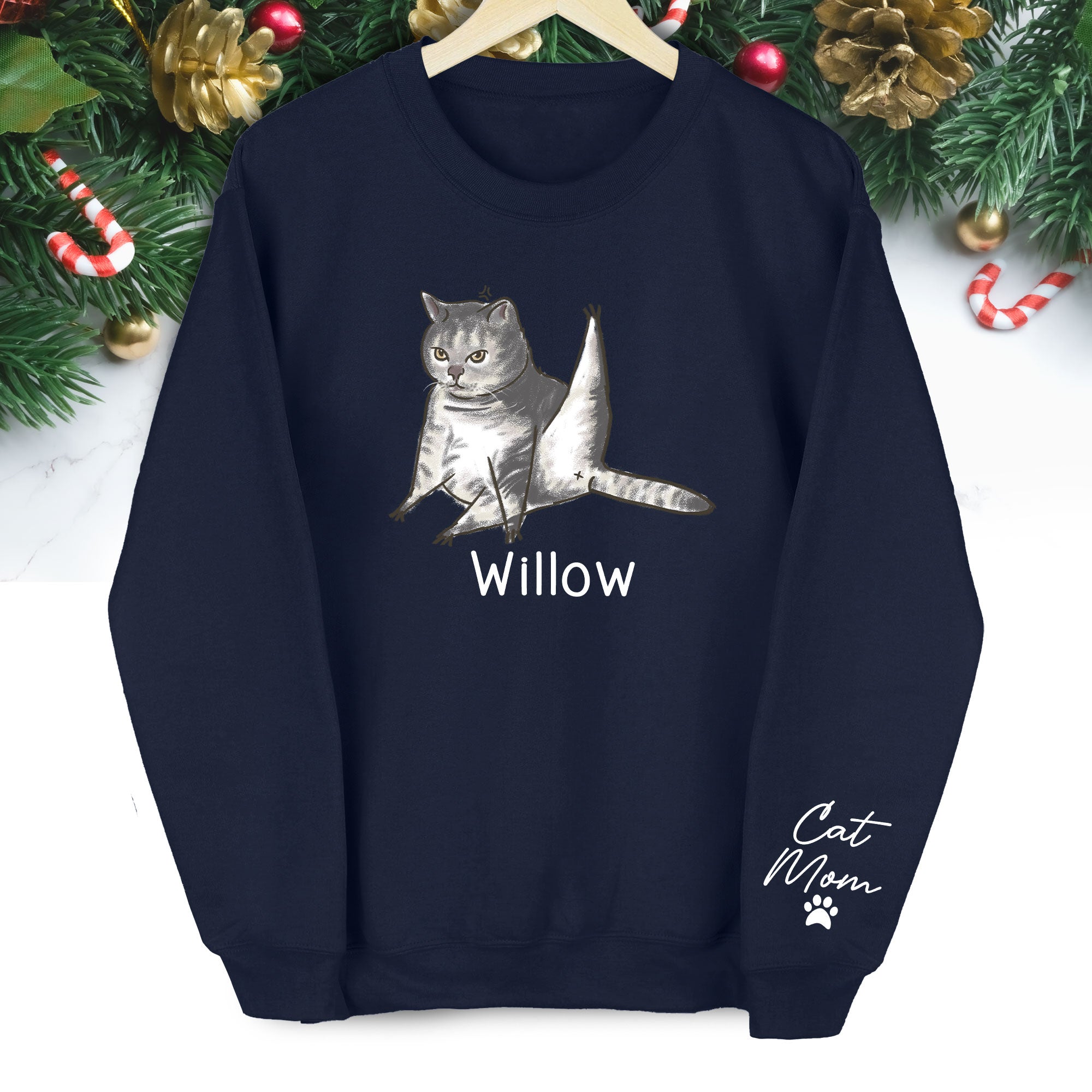 Custom Cat Lover Sweatshirt - Personalized Cute Christmas Gift for Cat Mom