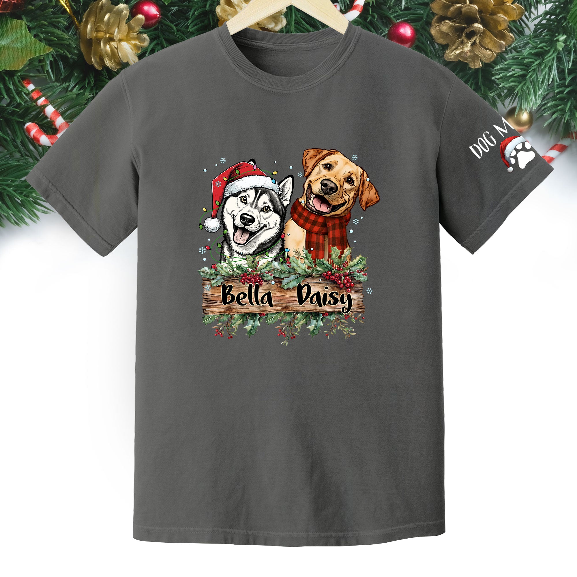 Christmas Dog T-Shirt – Custom Pet Photo Tee, Personalized Holiday Gift for Dog Lovers