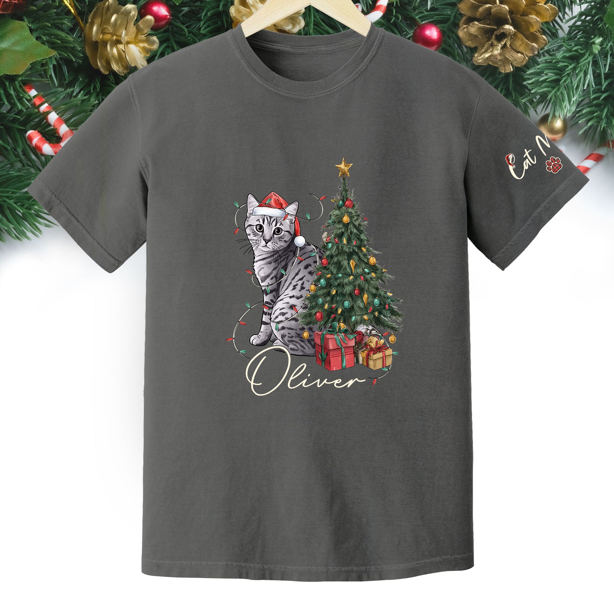 Custom Cat Christmas T-Shirt – Personalized Pet Photo Shirt, Cute Holiday Gift for Pet Lovers