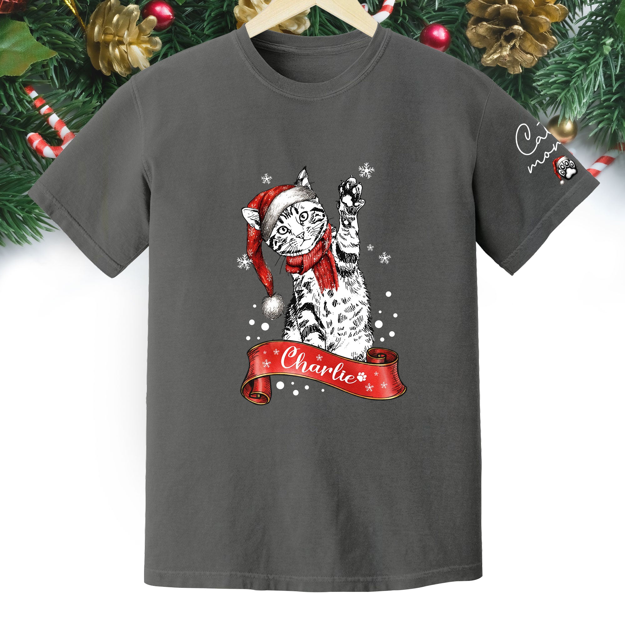 Personalized Cat Lover T-Shirt – Custom Pet Photo Christmas Shirt, Gift for Pet Lovers