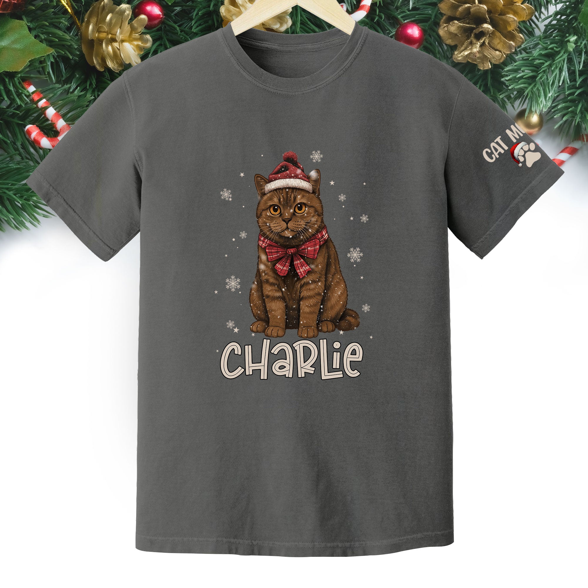 Personalized Cat Christmas Shirt – Custom Pet Photo Tee, Holiday Gift for Cat Mom