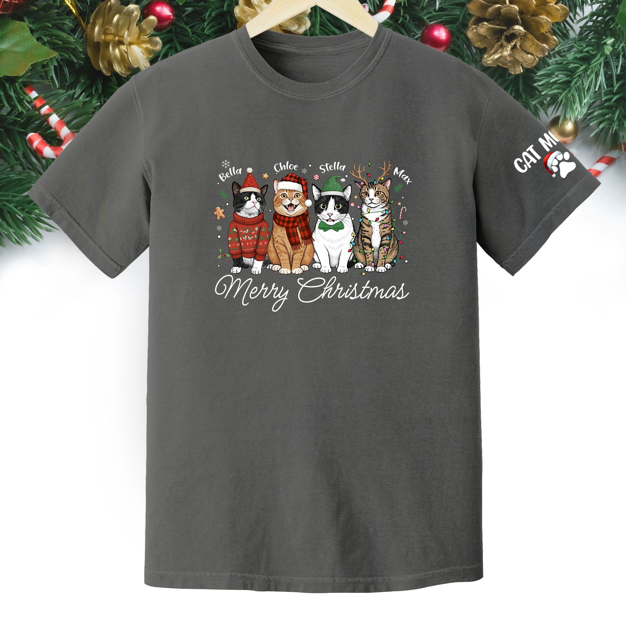 Custom Cat Lover T-Shirt – Personalized Pet Photo Christmas Shirt, Cute Gift for Women