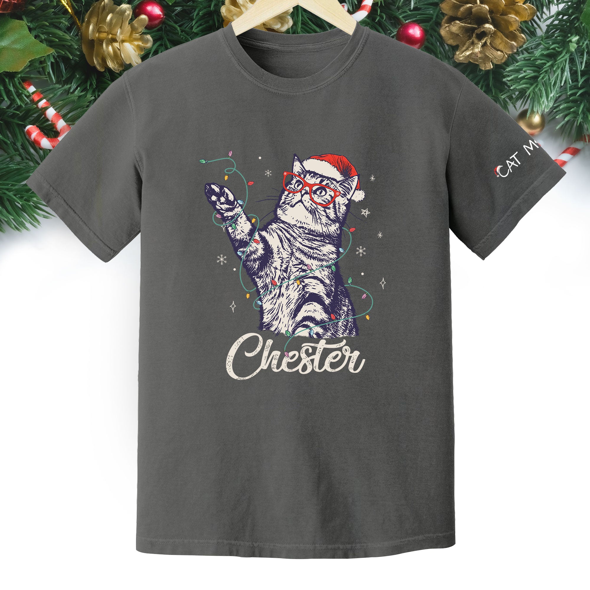 Personalized Cat Christmas Shirt – Custom Pet Photo T-Shirt, Holiday Gift for Cat Mom