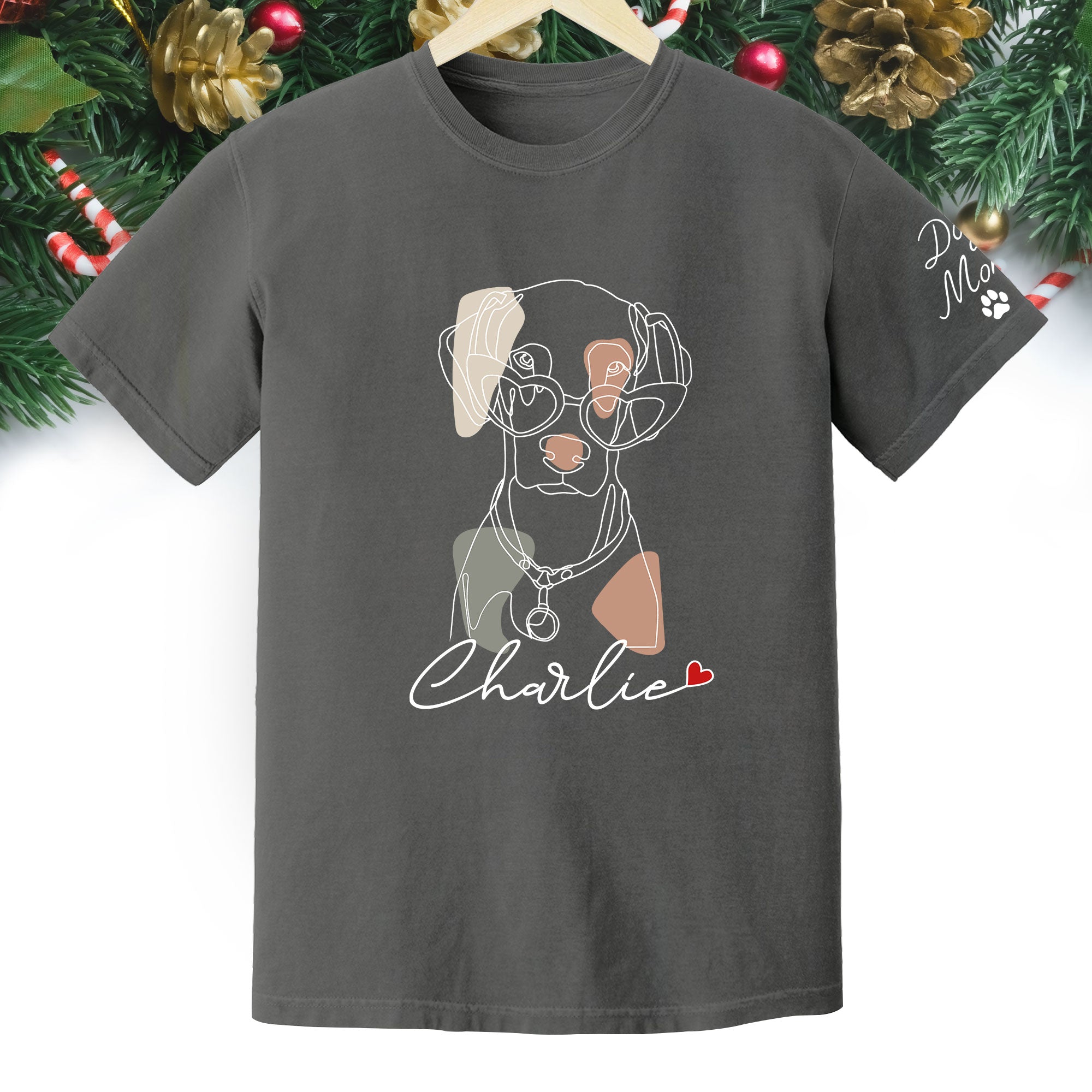 Christmas Dog Mom T-Shirt – Personalized Pet Photo Shirt, Custom Holiday Gift for Women