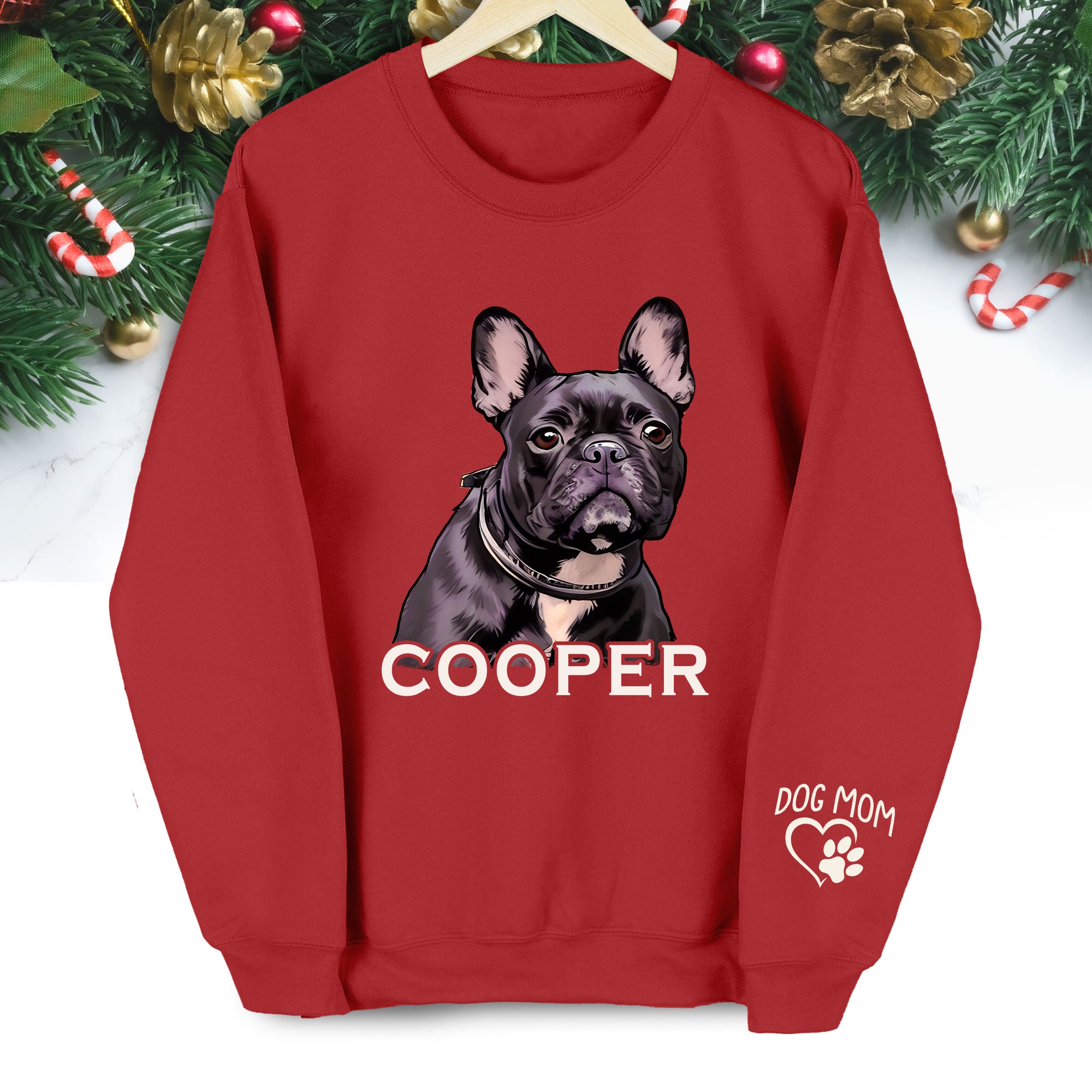 Custom Pet Portrait Sweatshirt – Dog Name Printed with Heart, Perfect Gift for Dog Lovers